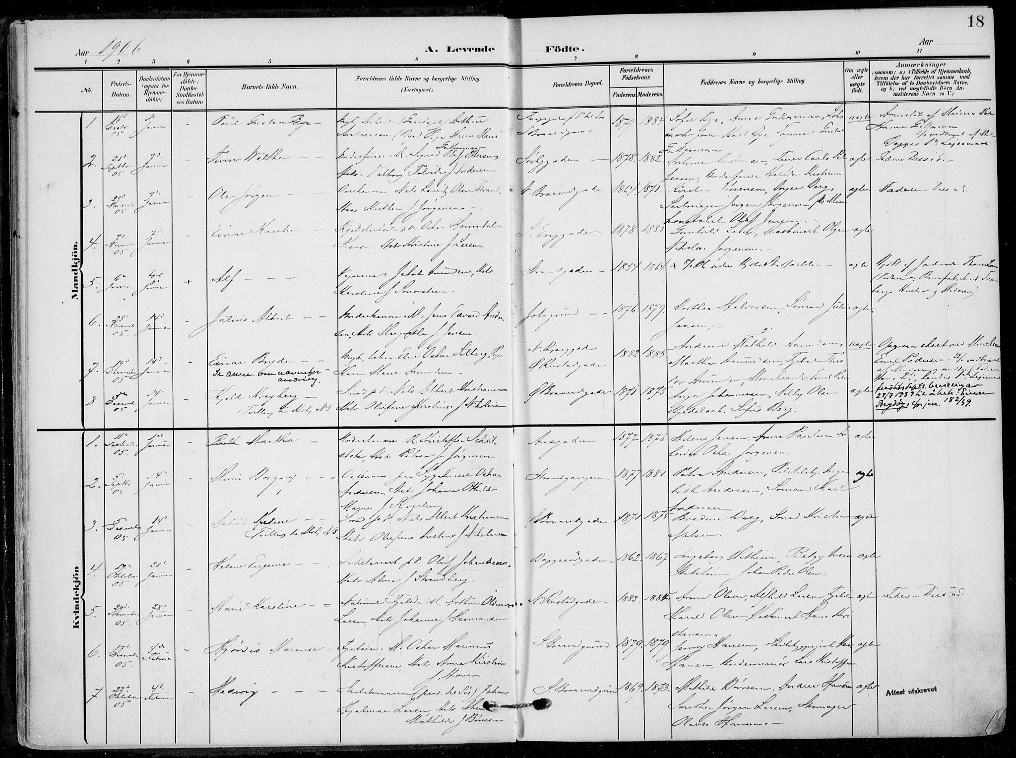 Horten kirkebøker, SAKO/A-348/F/Fa/L0006: Parish register (official) no. 6, 1905-1912, p. 18