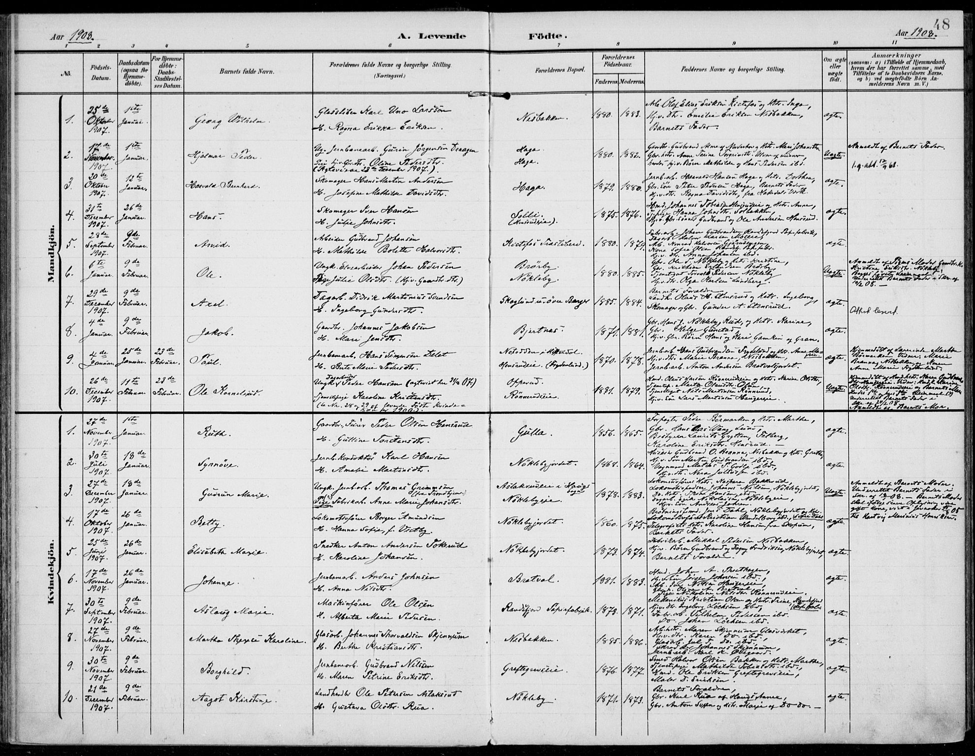 Jevnaker prestekontor, SAH/PREST-116/H/Ha/Haa/L0011: Parish register (official) no. 11, 1902-1913, p. 48