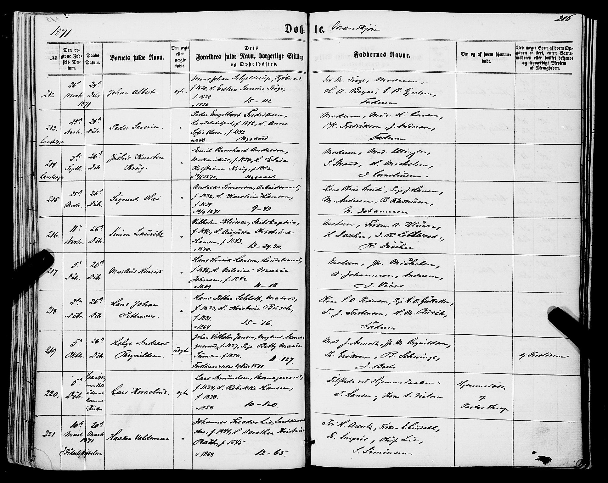 Domkirken sokneprestembete, SAB/A-74801/H/Haa/L0021: Parish register (official) no. B 4, 1859-1871, p. 216