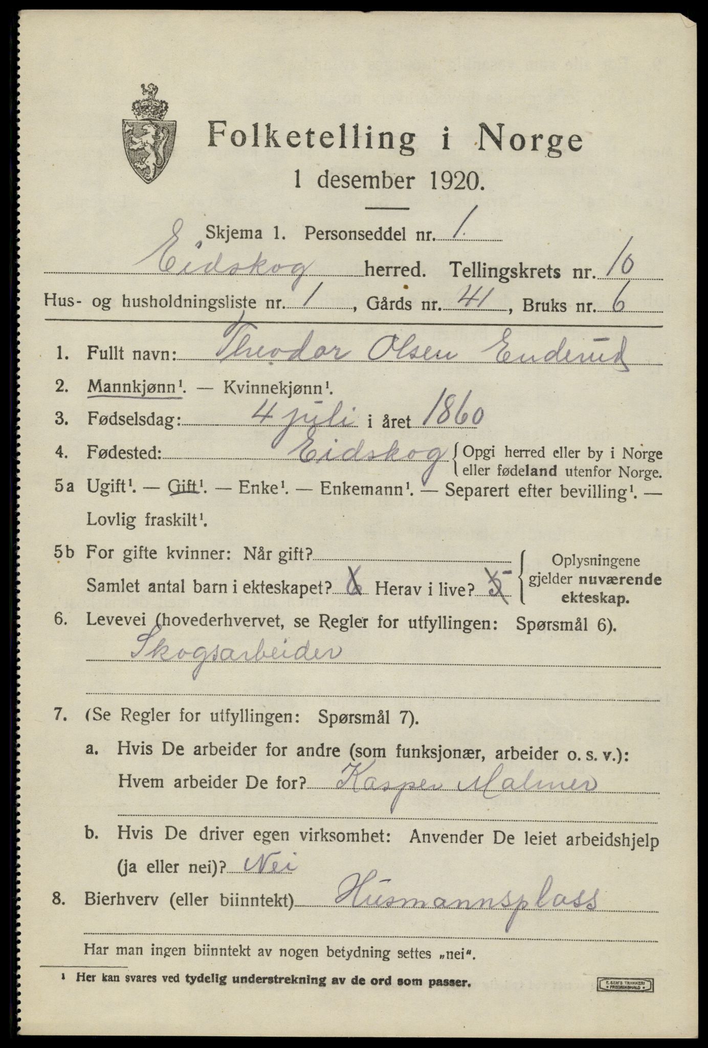 SAH, 1920 census for Eidskog, 1920, p. 11117
