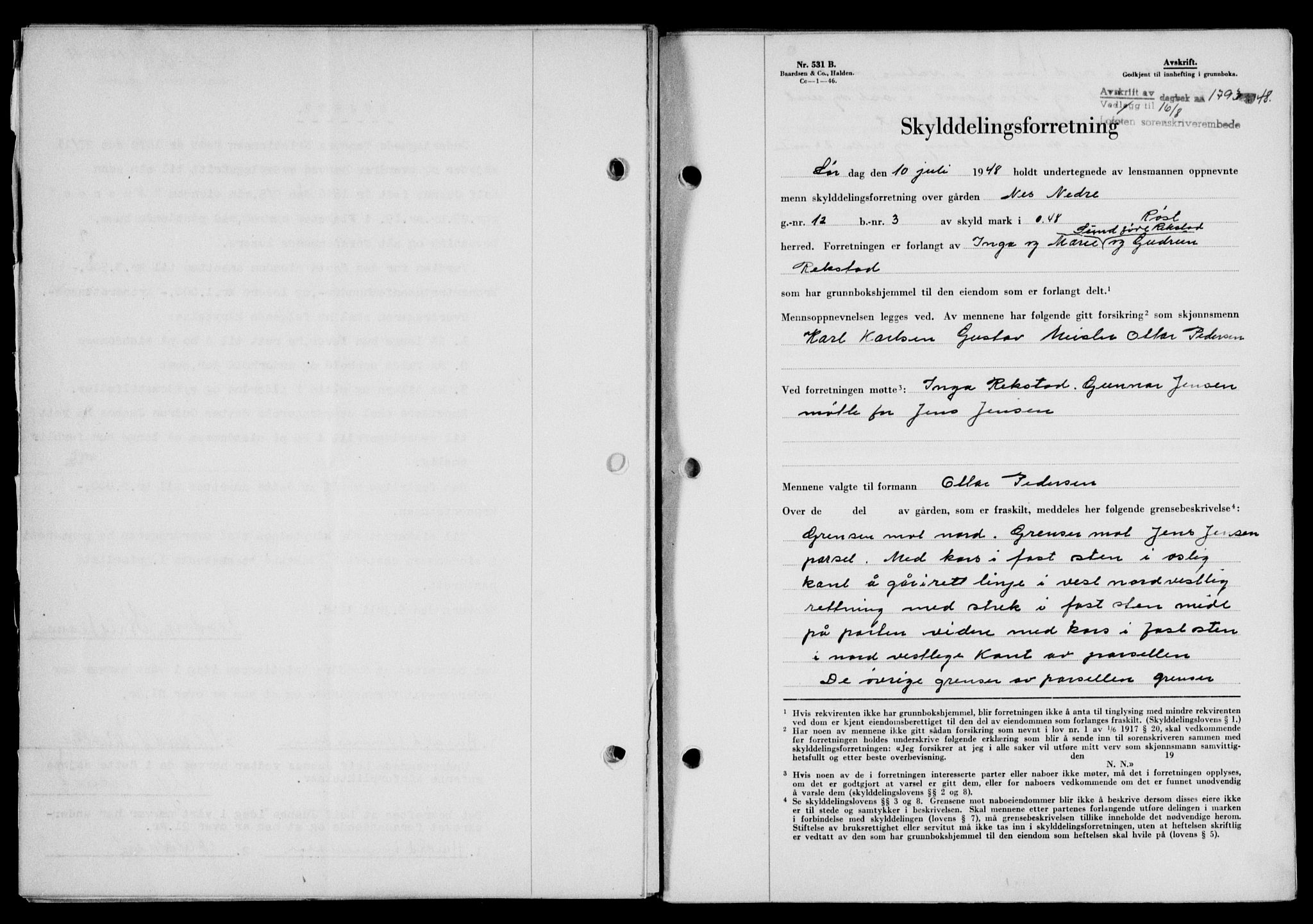 Lofoten sorenskriveri, SAT/A-0017/1/2/2C/L0019a: Mortgage book no. 19a, 1948-1948, Diary no: : 1793/1948