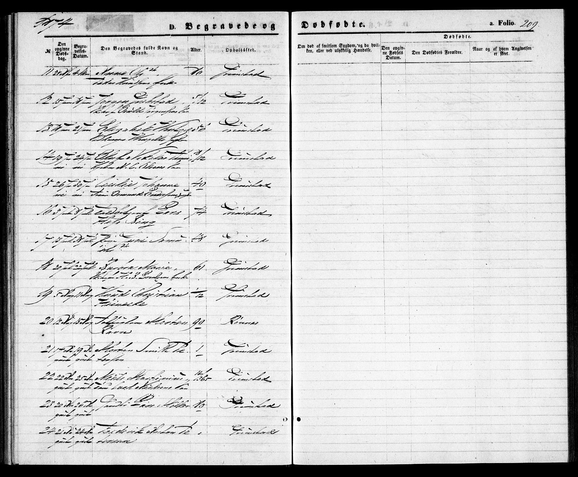 Grimstad sokneprestkontor, SAK/1111-0017/F/Fa/L0002: Parish register (official) no. A 1, 1869-1881, p. 209