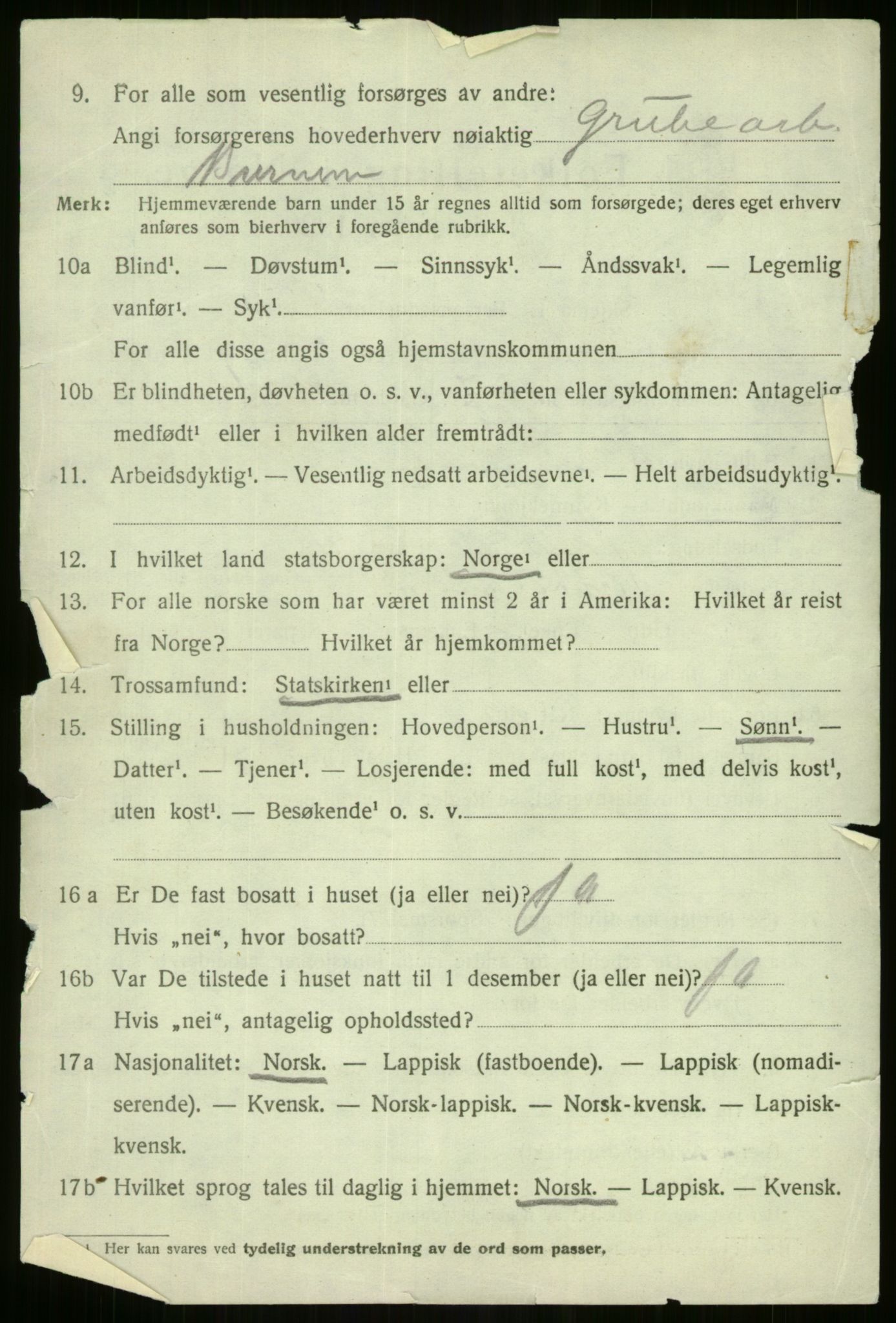 SATØ, 1920 census for Lyngen, 1920, p. 5330