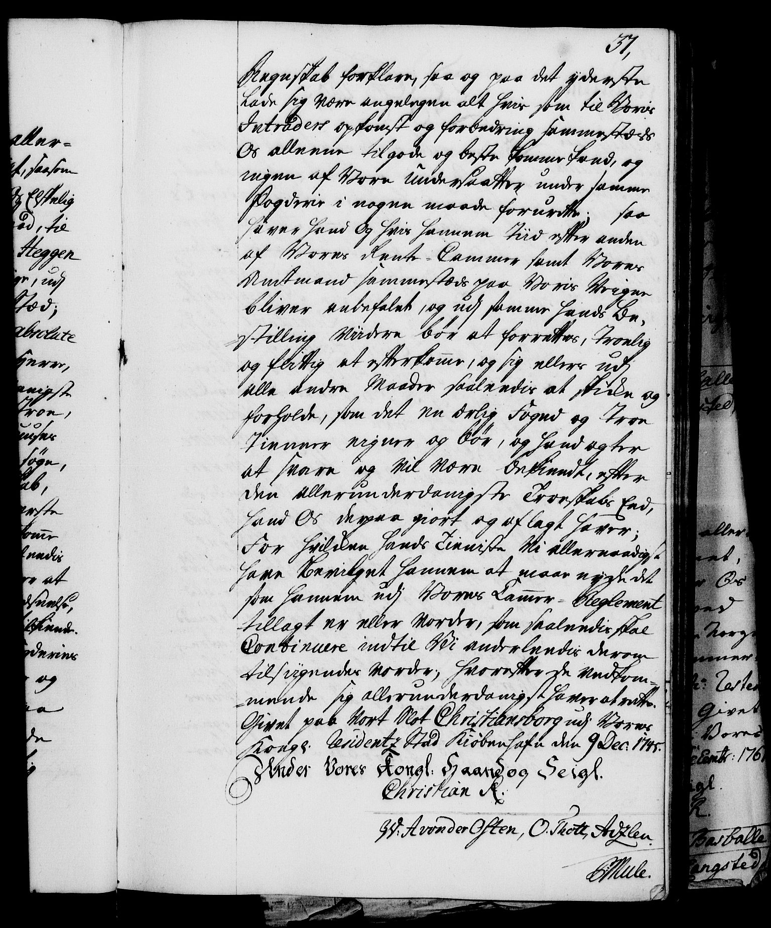 Rentekammeret, Kammerkanselliet, RA/EA-3111/G/Gg/Gge/L0003: Norsk bestallingsprotokoll med register (merket RK 53.27), 1745-1761, p. 37
