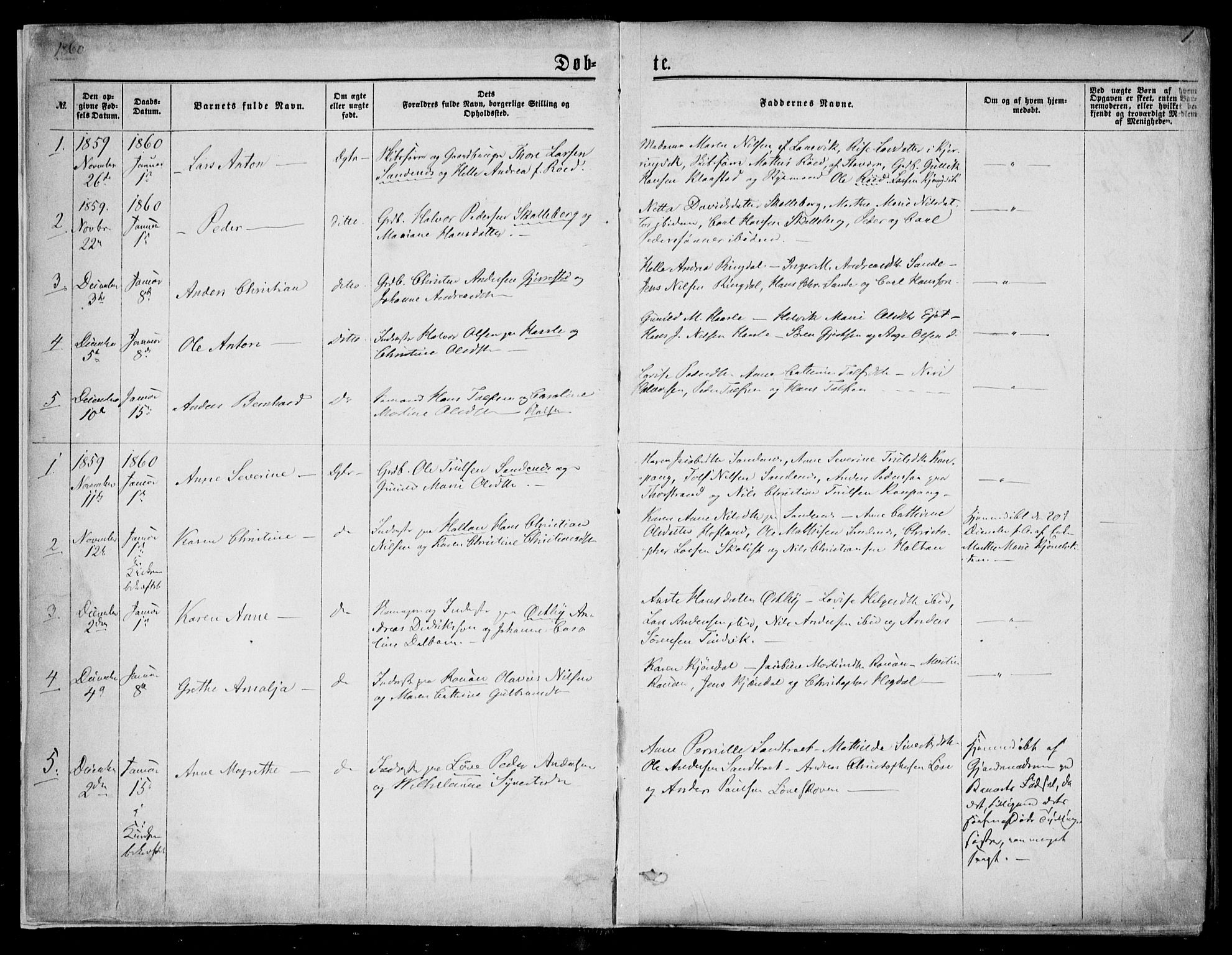 Tjølling kirkebøker, SAKO/A-60/F/Fa/L0007: Parish register (official) no. 7, 1860-1876, p. 1