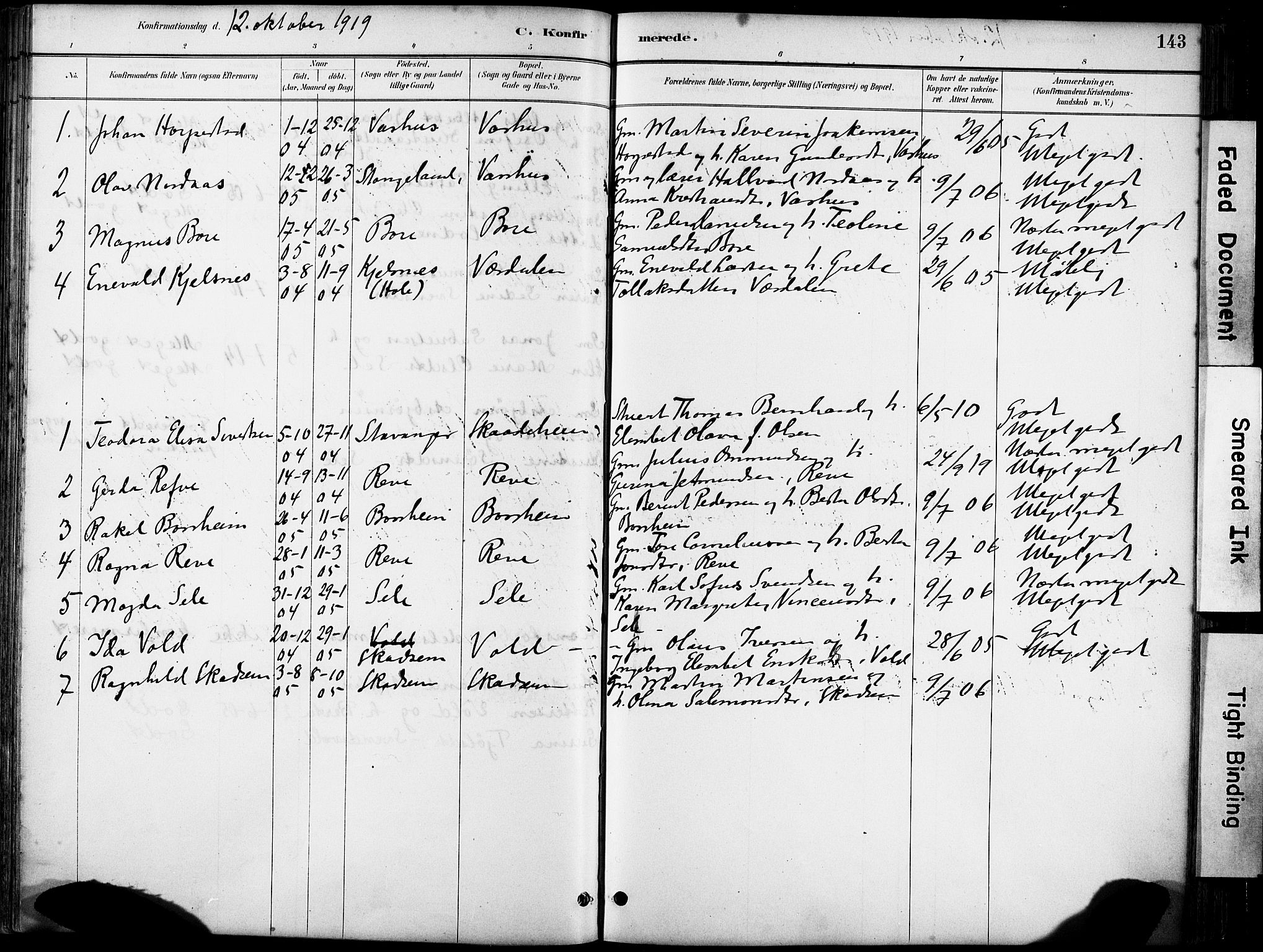 Klepp sokneprestkontor, SAST/A-101803/001/3/30BA/L0008: Parish register (official) no. A 9, 1886-1919, p. 143
