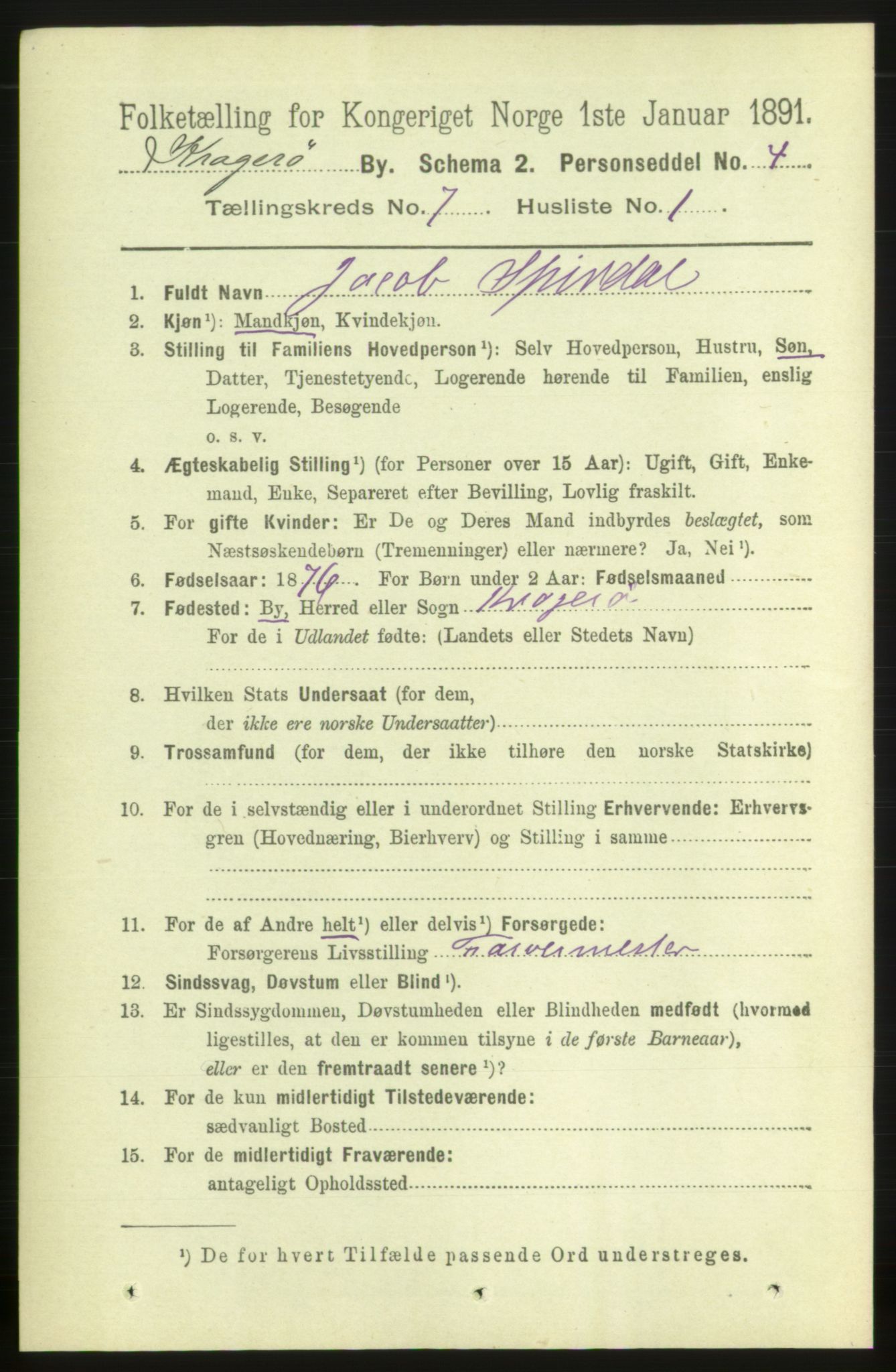 RA, 1891 census for 0801 Kragerø, 1891, p. 3471