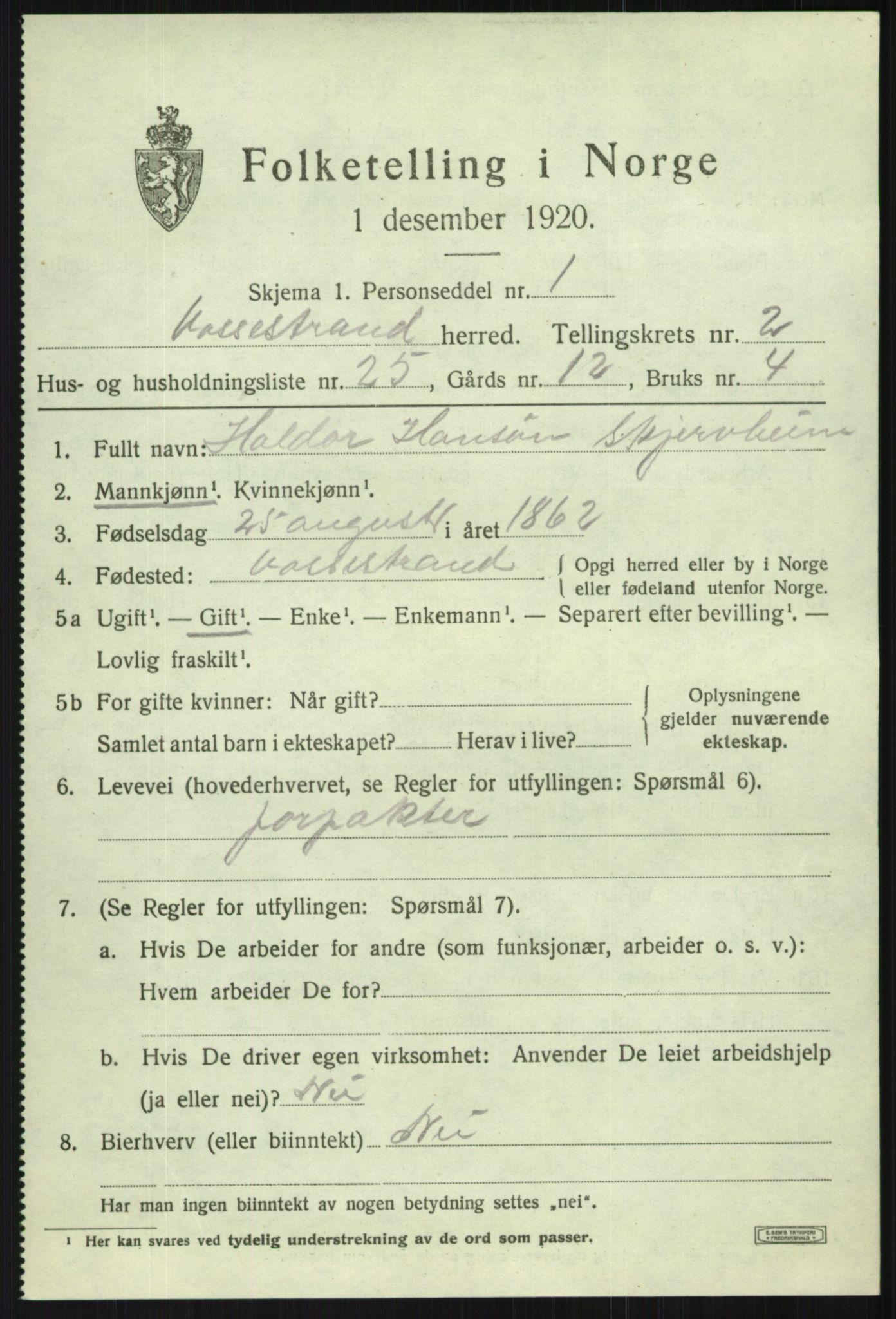 SAB, 1920 census for Vossestrand, 1920, p. 1426