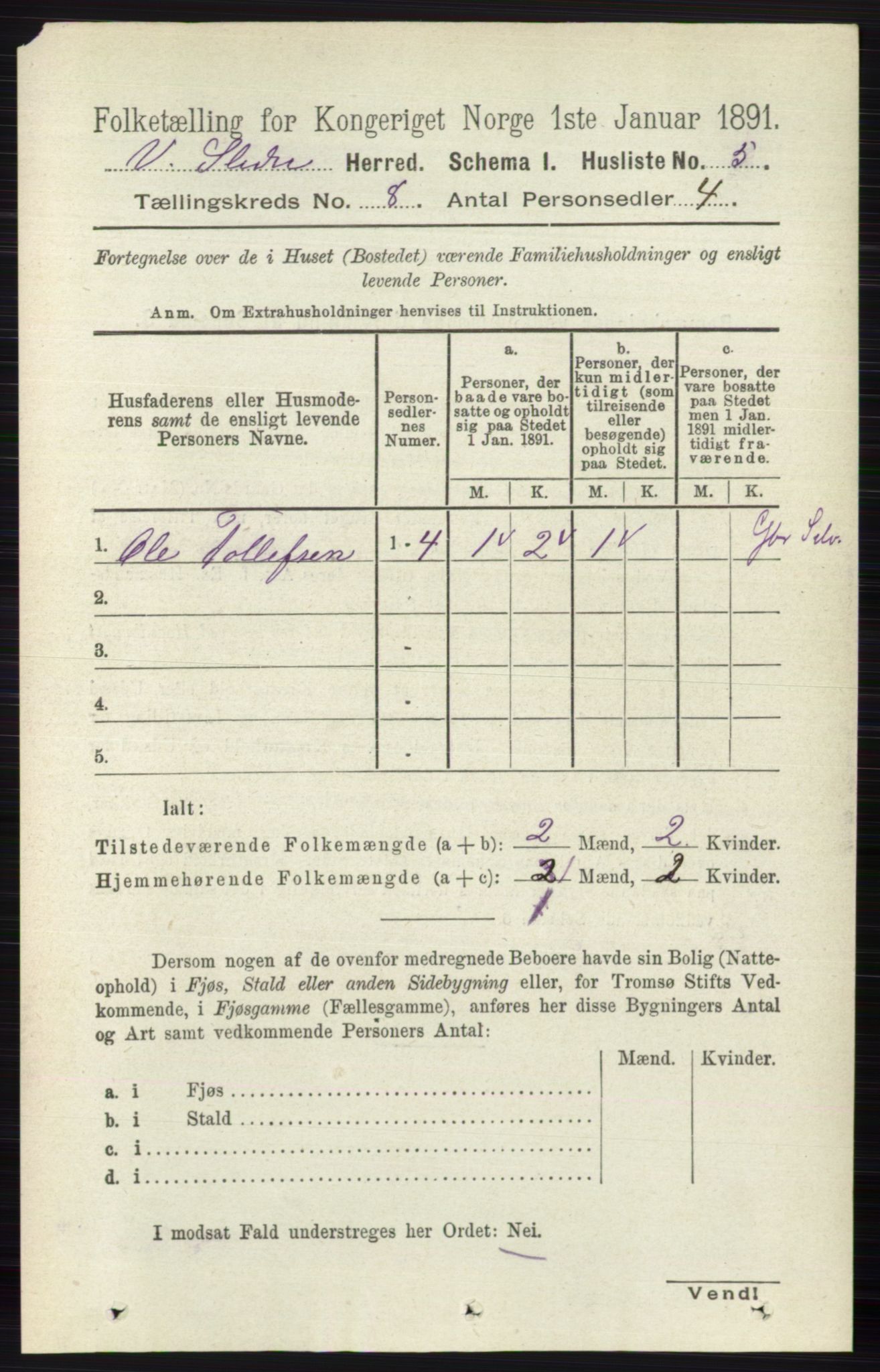 RA, 1891 census for 0543 Vestre Slidre, 1891, p. 2934