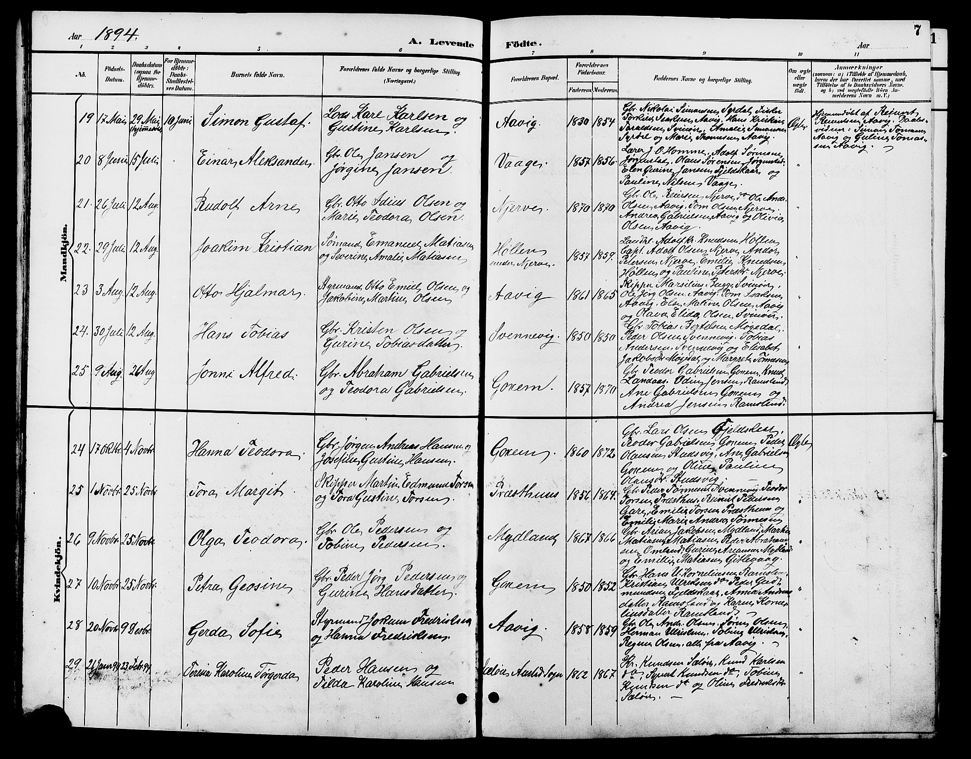 Sør-Audnedal sokneprestkontor, AV/SAK-1111-0039/F/Fb/Fba/L0004: Parish register (copy) no. B 4, 1893-1909, p. 7