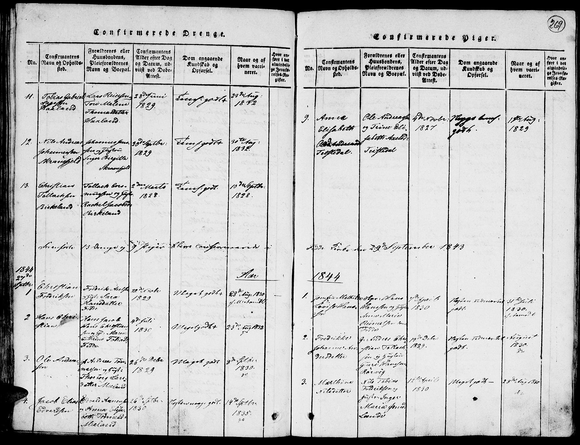 Kvinesdal sokneprestkontor, AV/SAK-1111-0026/F/Fa/Faa/L0001: Parish register (official) no. A 1, 1815-1849, p. 269