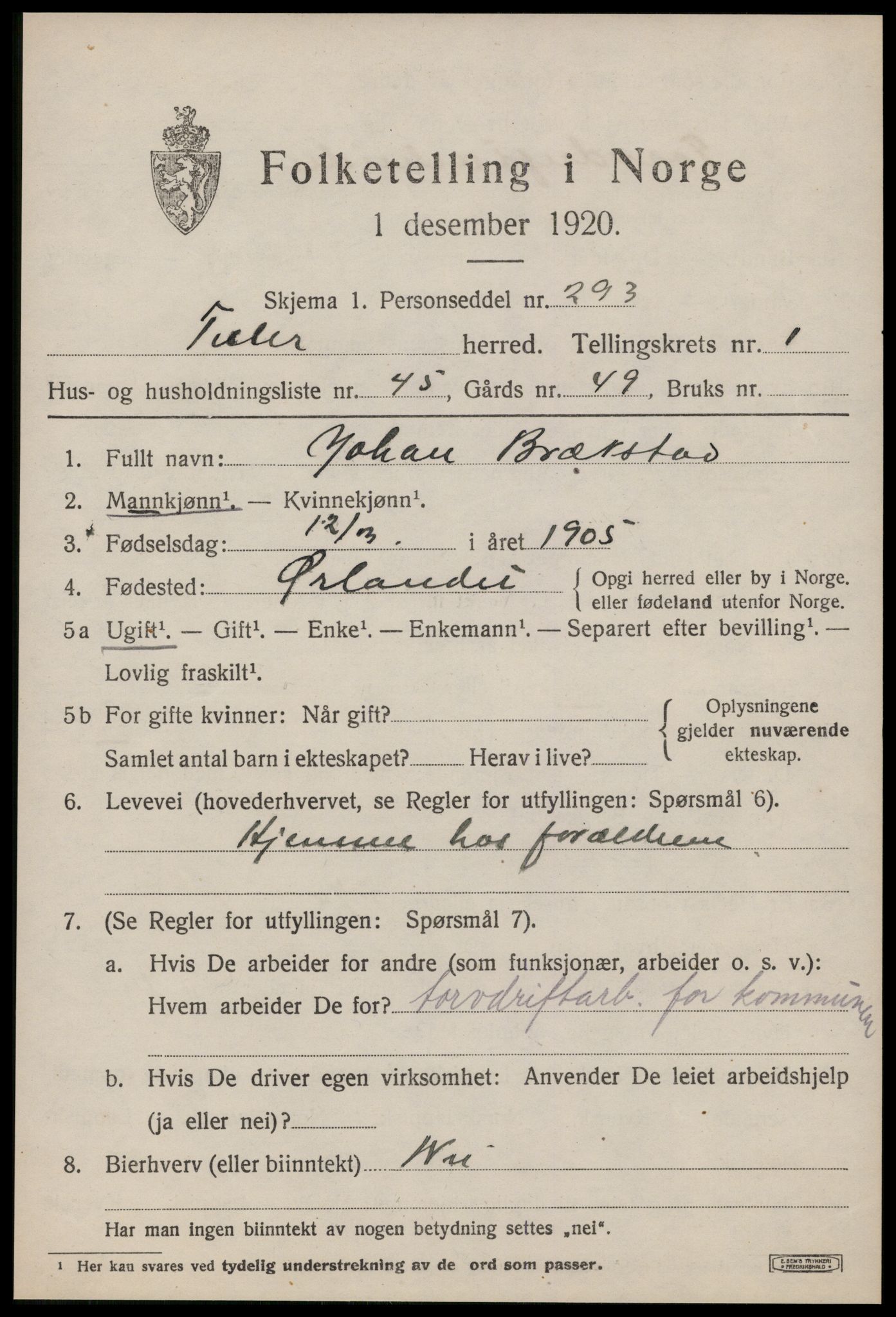 SAT, 1920 census for Tiller, 1920, p. 953