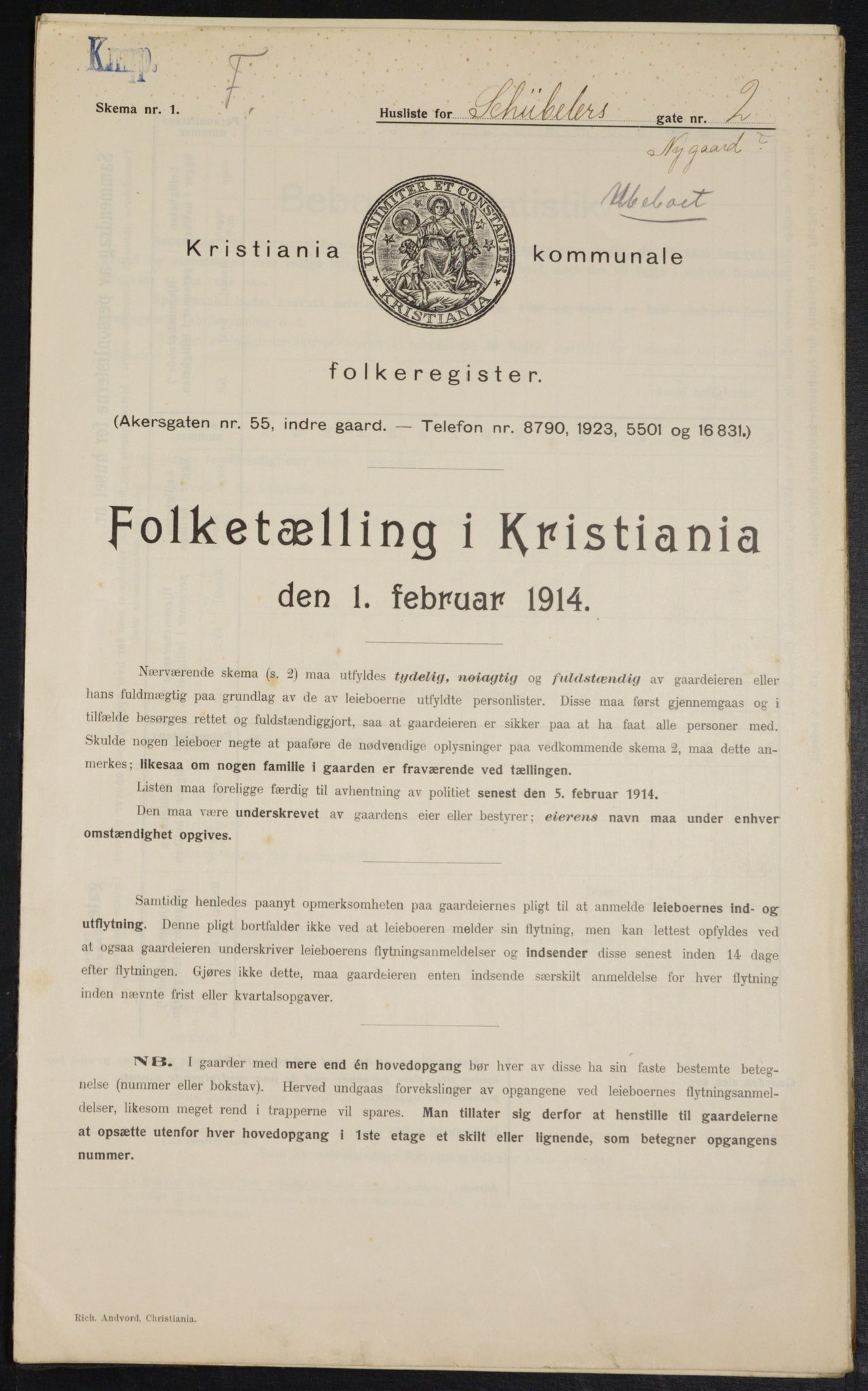 OBA, Municipal Census 1914 for Kristiania, 1914, p. 92736