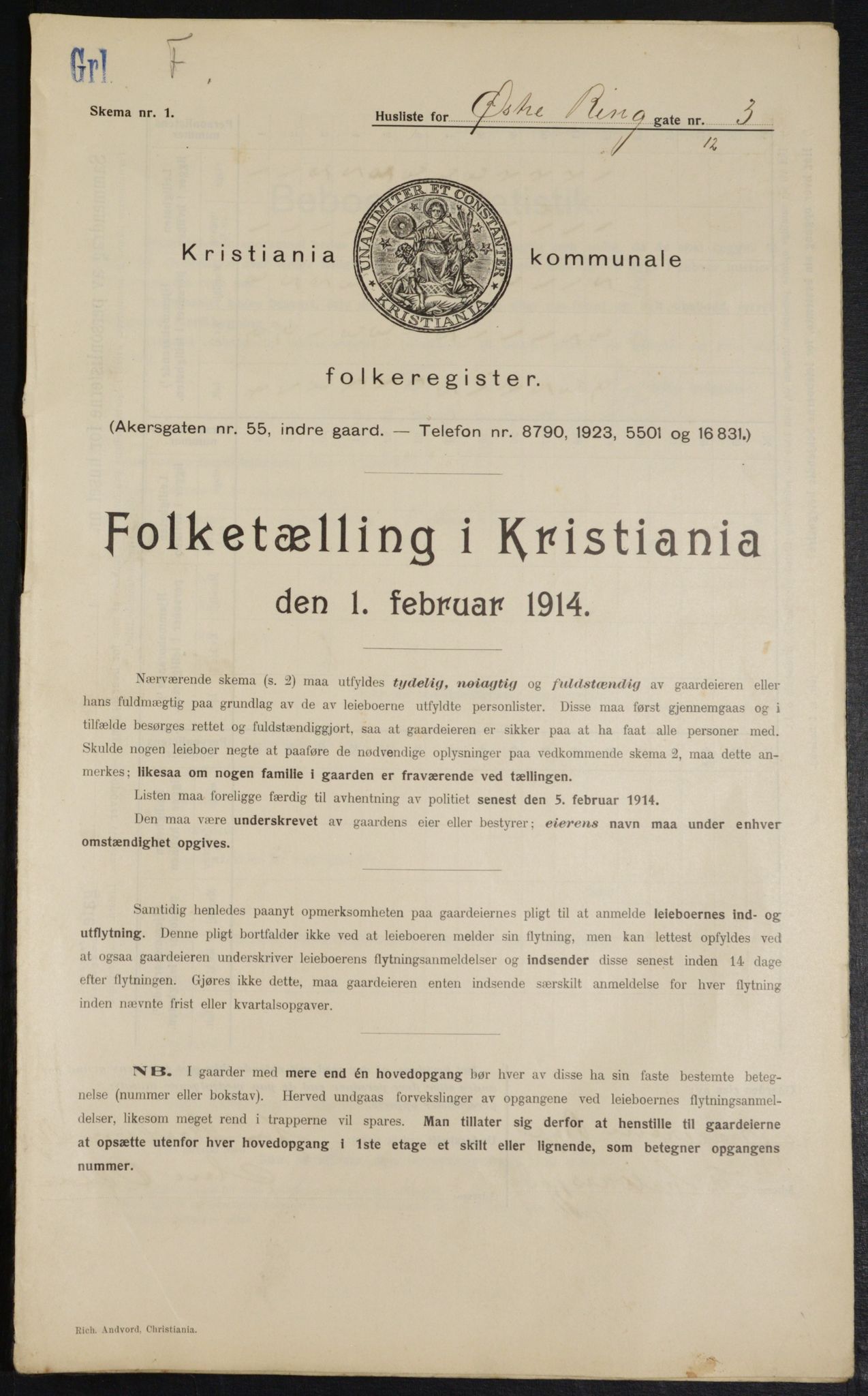 OBA, Municipal Census 1914 for Kristiania, 1914, p. 130445