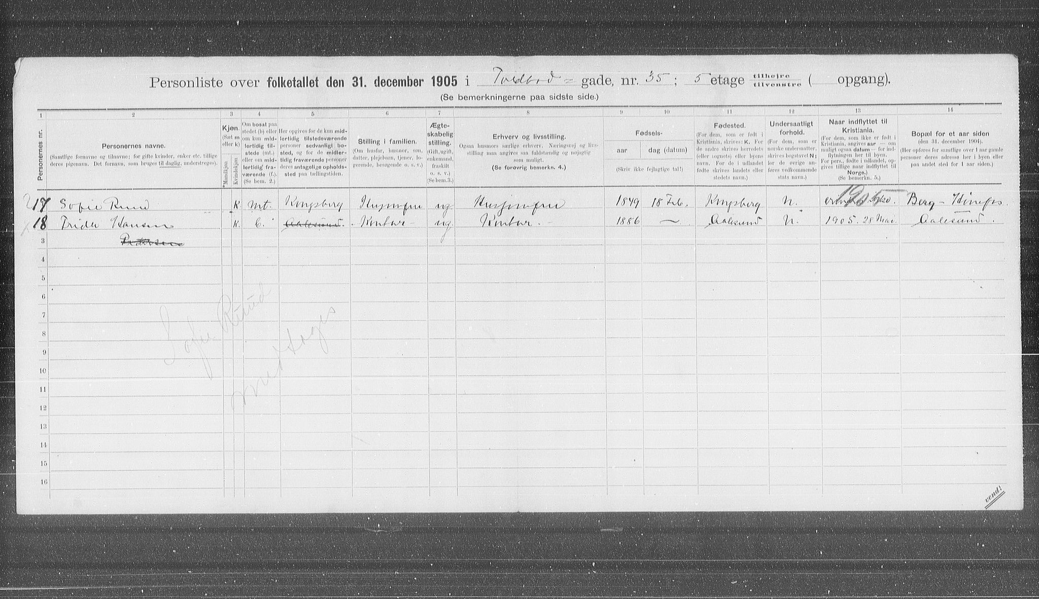 OBA, Municipal Census 1905 for Kristiania, 1905, p. 59438