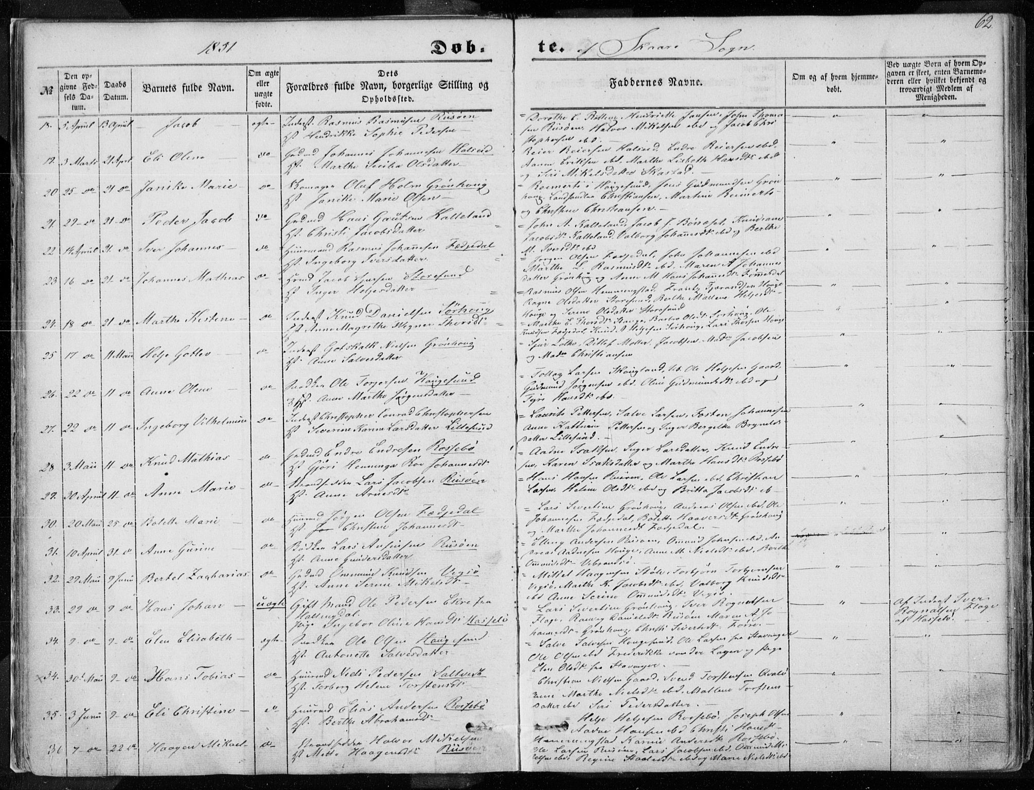 Torvastad sokneprestkontor, AV/SAST-A -101857/H/Ha/Haa/L0009: Parish register (official) no. A 9, 1847-1856, p. 62