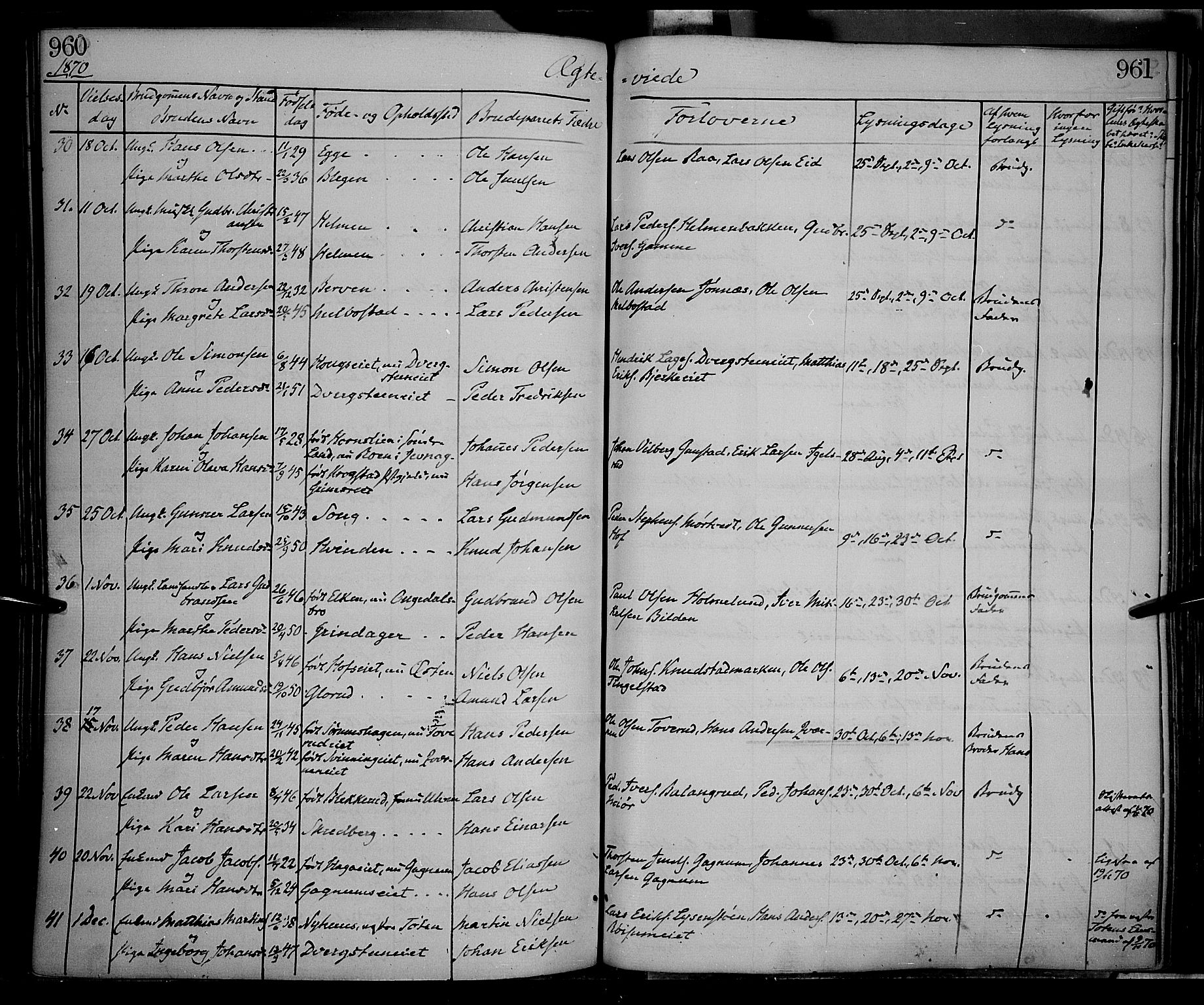Gran prestekontor, SAH/PREST-112/H/Ha/Haa/L0012: Parish register (official) no. 12, 1856-1874, p. 960-961