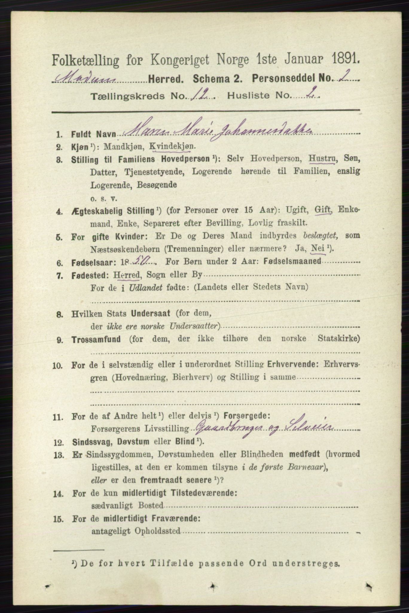 RA, 1891 census for 0623 Modum, 1891, p. 4464