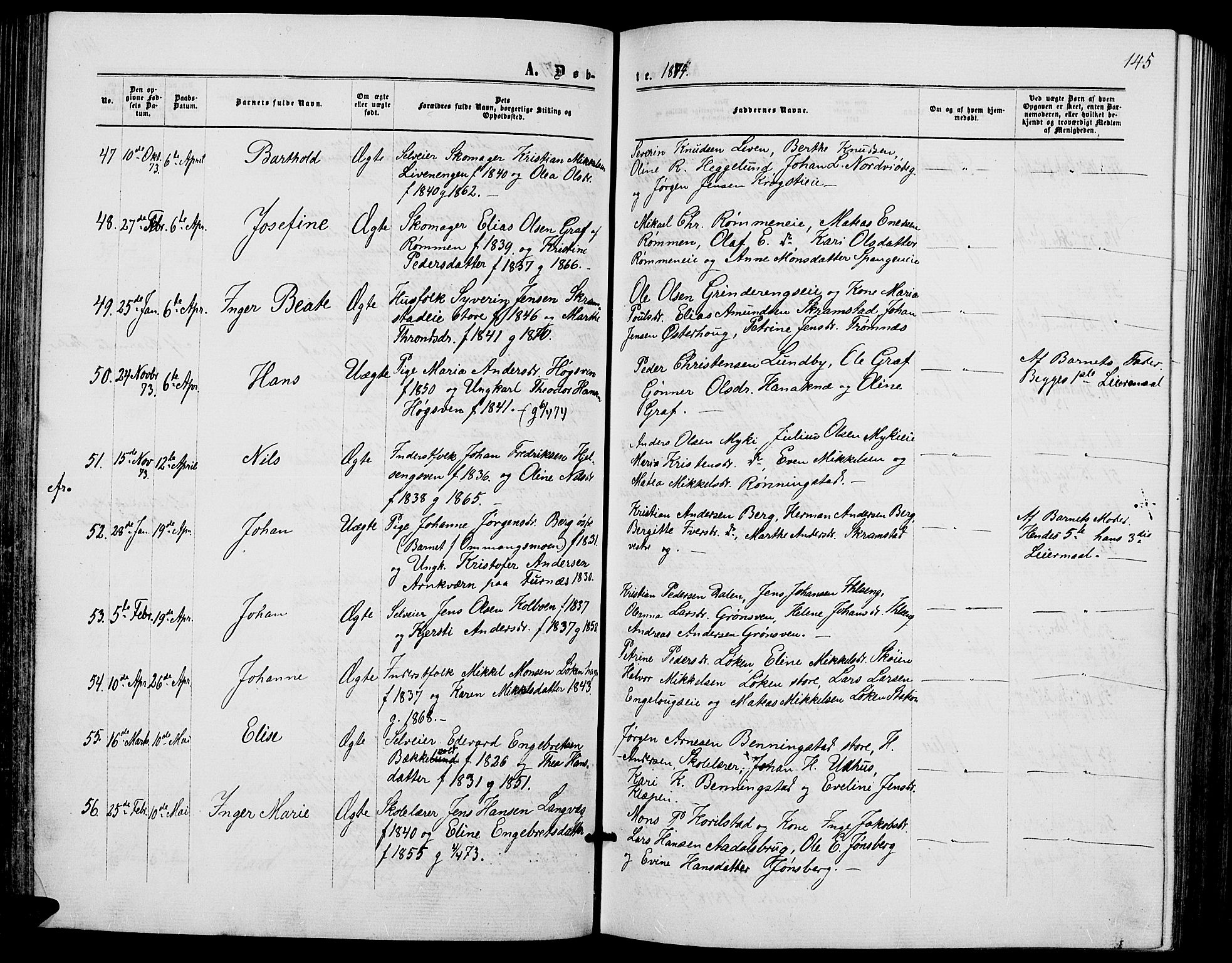 Løten prestekontor, SAH/PREST-022/L/La/L0004: Parish register (copy) no. 4, 1863-1877, p. 145