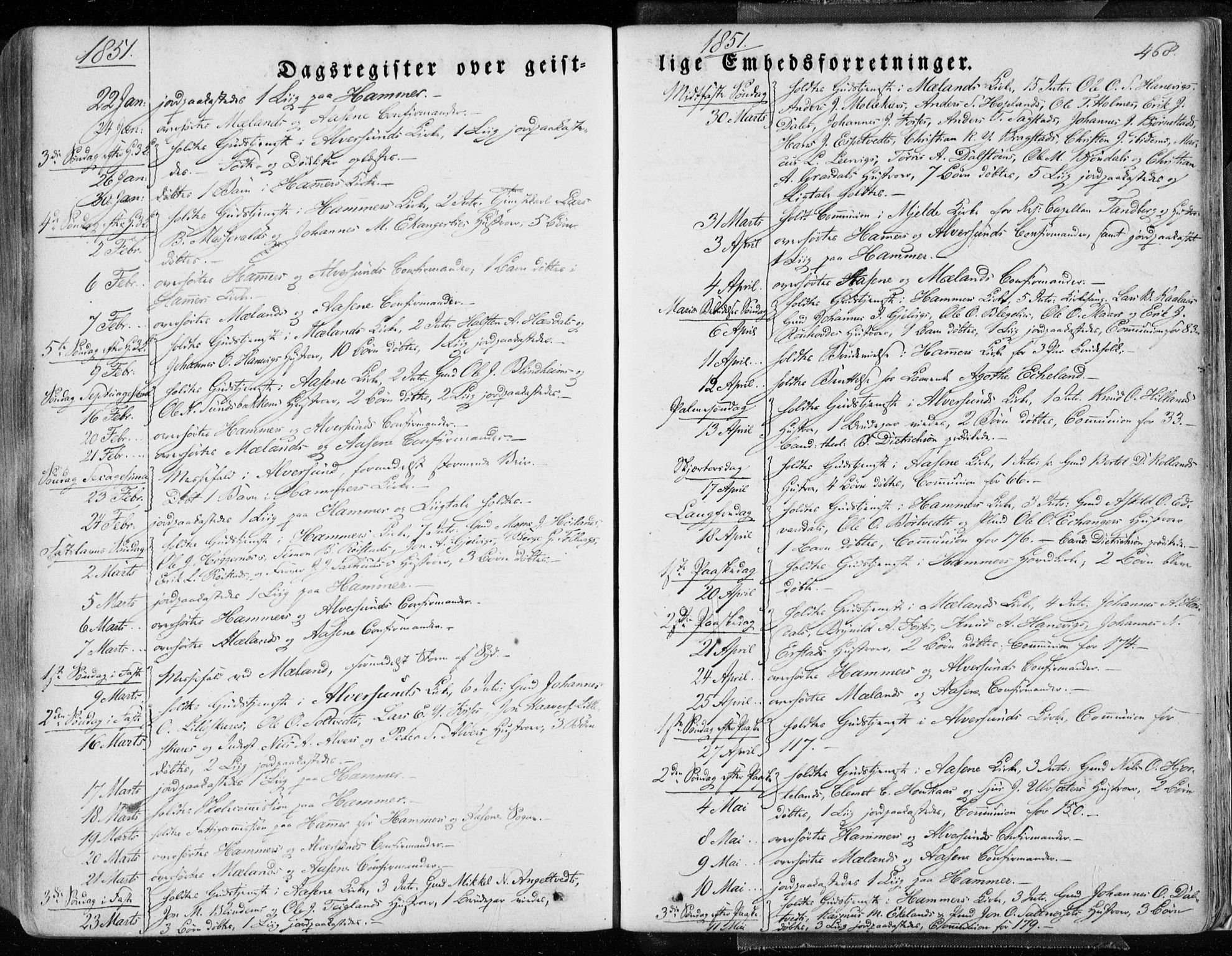 Hamre sokneprestembete, AV/SAB-A-75501/H/Ha/Haa/Haaa/L0013: Parish register (official) no. A 13, 1846-1857, p. 468