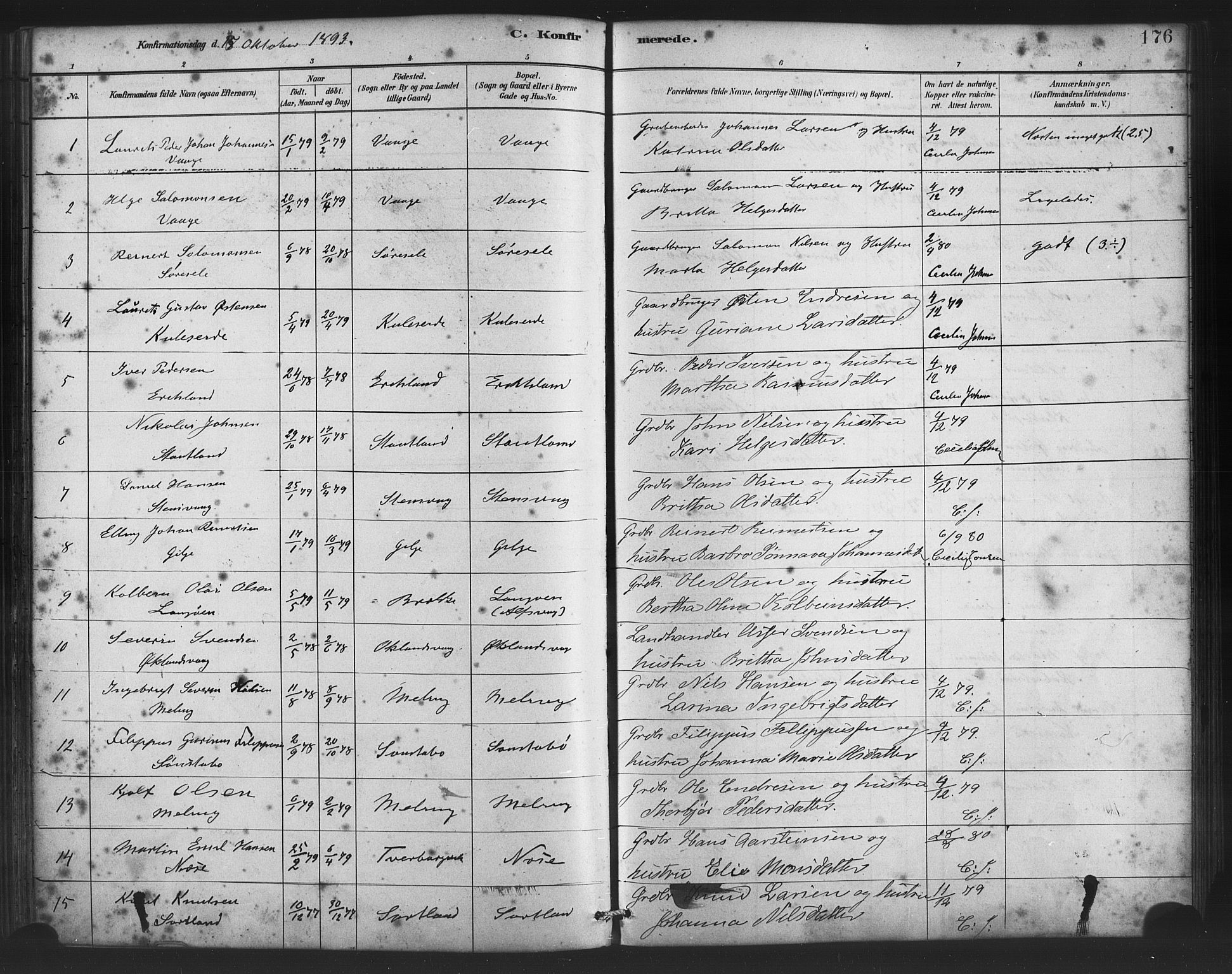 Finnås sokneprestembete, AV/SAB-A-99925/H/Ha/Haa/Haac/L0001: Parish register (official) no. C 1, 1881-1894, p. 176