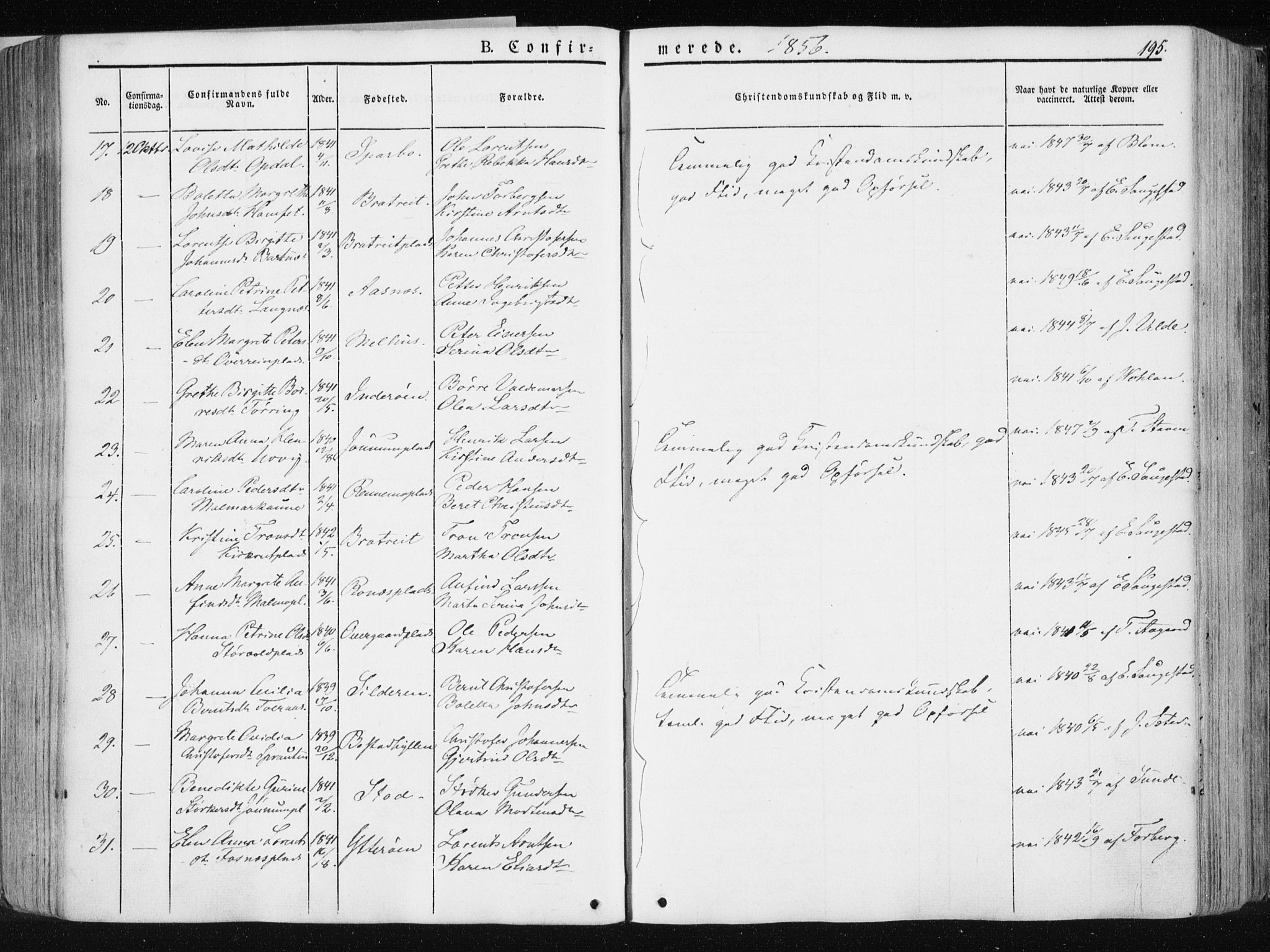 Ministerialprotokoller, klokkerbøker og fødselsregistre - Nord-Trøndelag, SAT/A-1458/741/L0393: Parish register (official) no. 741A07, 1849-1863, p. 195