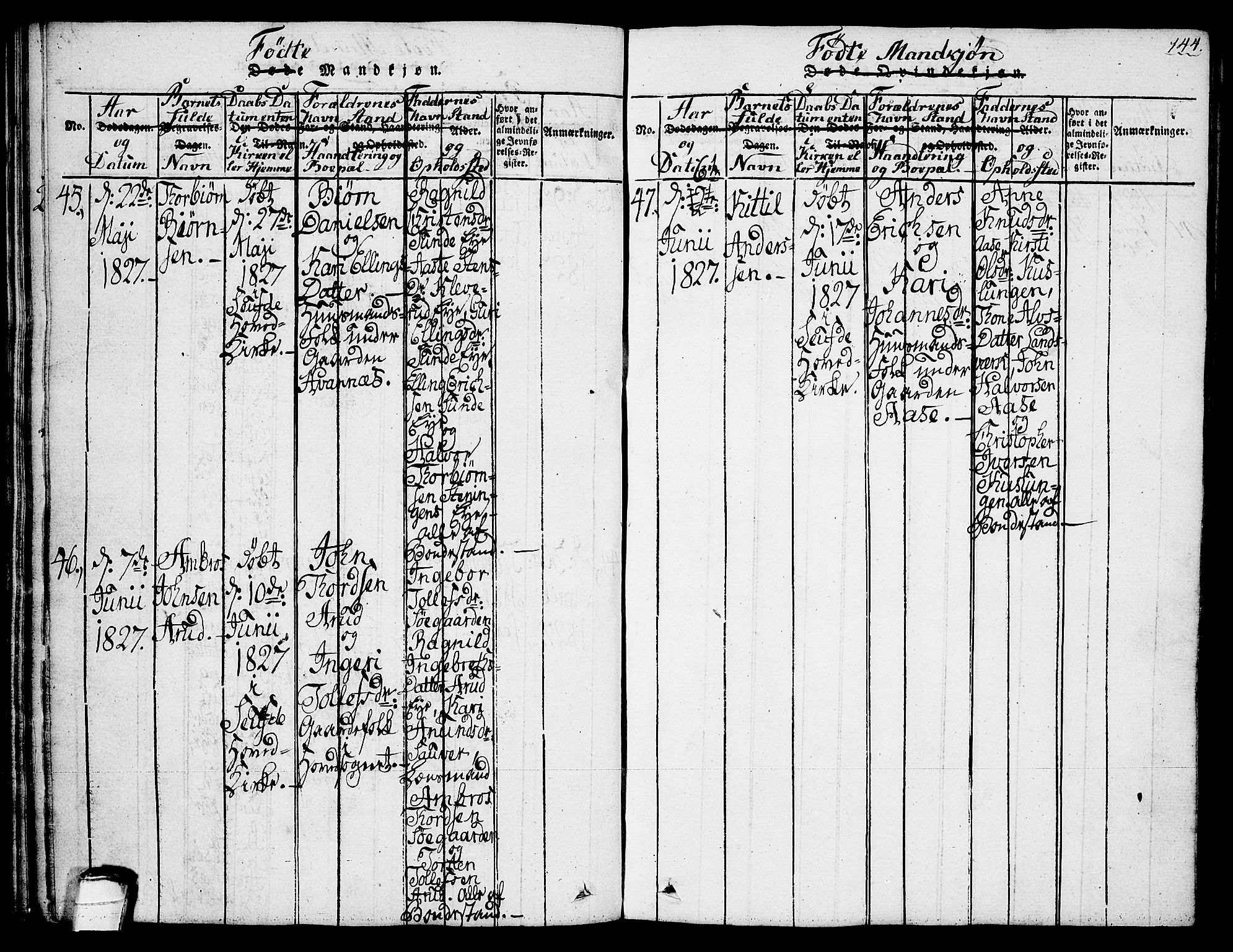 Sauherad kirkebøker, SAKO/A-298/G/Ga/L0001: Parish register (copy) no. I 1, 1815-1827, p. 144