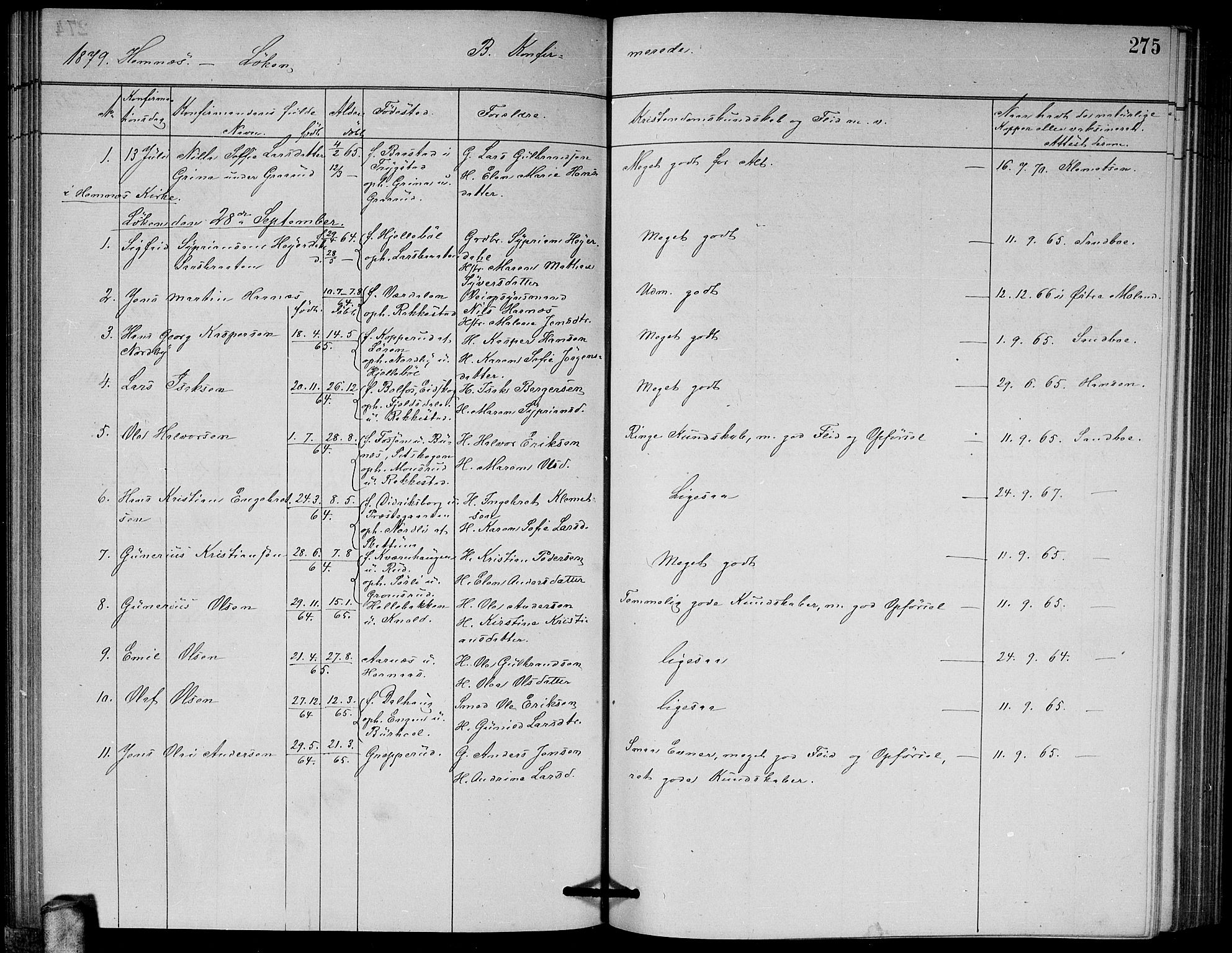 Høland prestekontor Kirkebøker, SAO/A-10346a/G/Ga/L0006: Parish register (copy) no. I 6, 1869-1879, p. 275