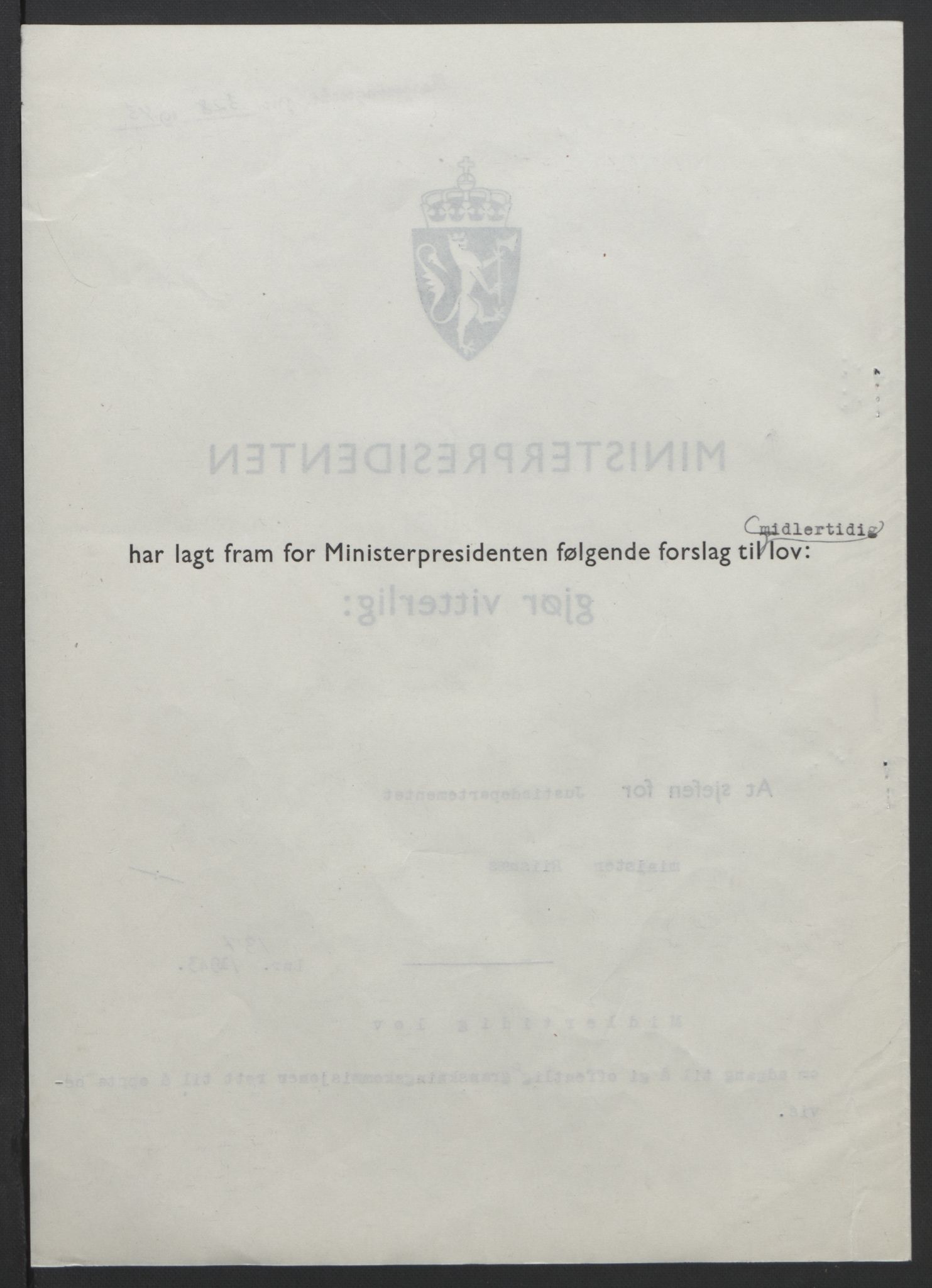 NS-administrasjonen 1940-1945 (Statsrådsekretariatet, de kommisariske statsråder mm), AV/RA-S-4279/D/Db/L0099: Lover, 1943, p. 639
