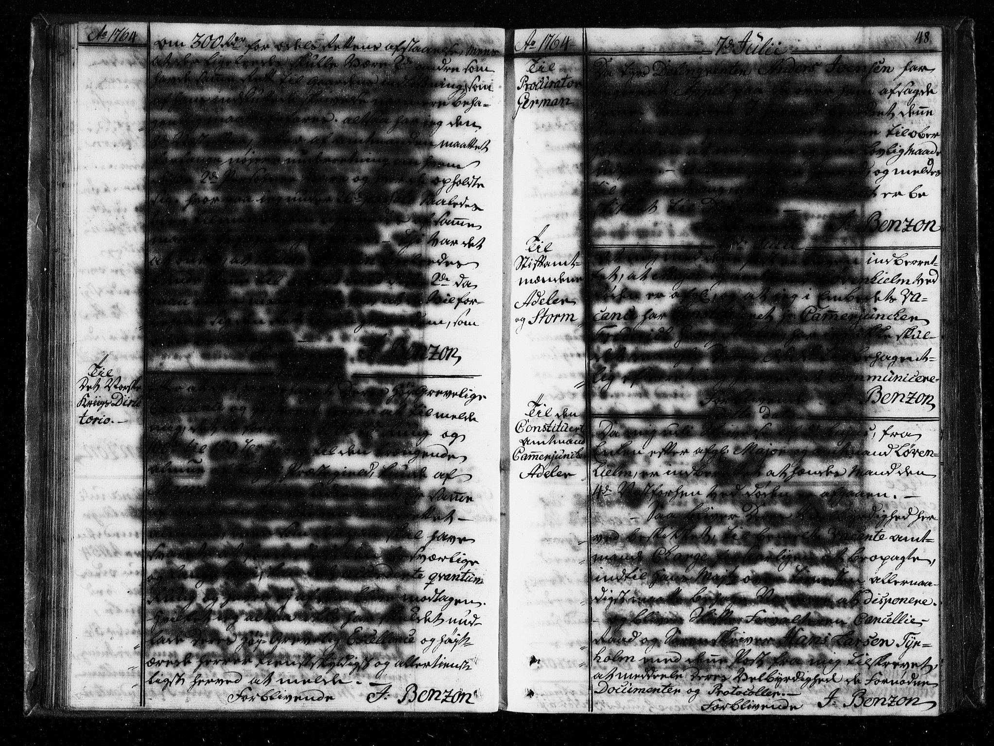 Stattholderembetet 1572-1771, AV/RA-EA-2870/Bf/L0004: Stattholderprotokoll (allmenn kopibok), 1764-1765, p. 47b-48a