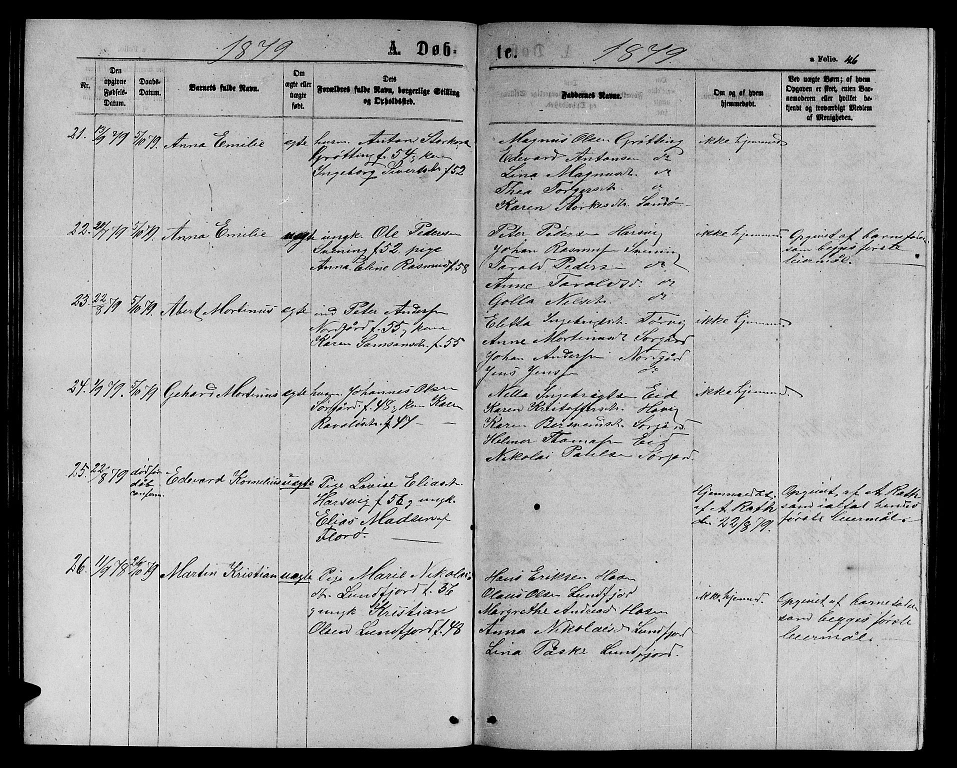 Ministerialprotokoller, klokkerbøker og fødselsregistre - Sør-Trøndelag, AV/SAT-A-1456/656/L0695: Parish register (copy) no. 656C01, 1867-1889, p. 46