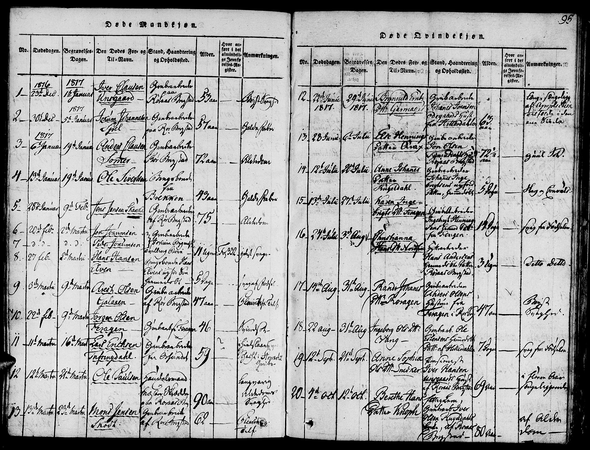 Ministerialprotokoller, klokkerbøker og fødselsregistre - Sør-Trøndelag, AV/SAT-A-1456/681/L0929: Parish register (official) no. 681A07, 1817-1828, p. 95