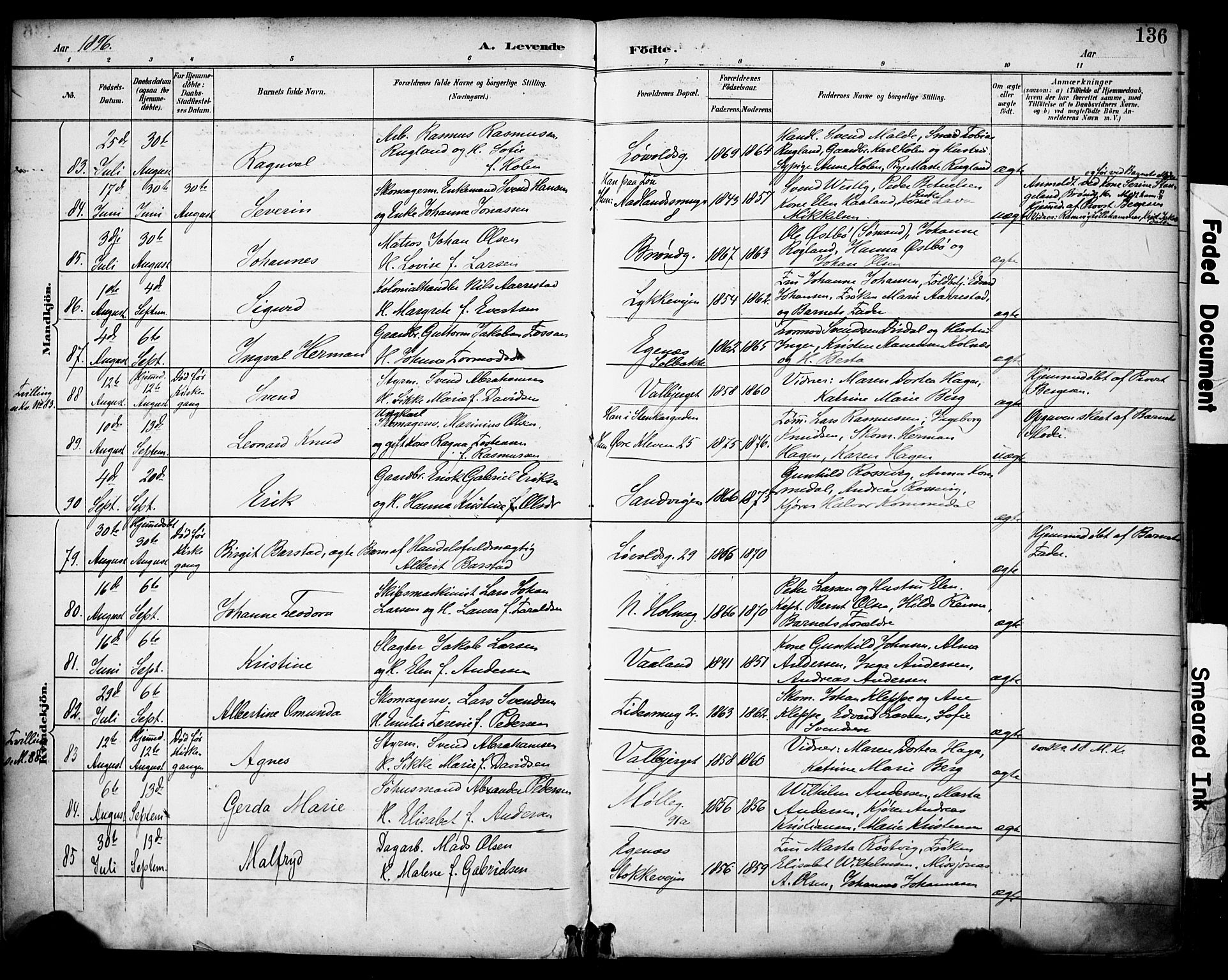 Domkirken sokneprestkontor, SAST/A-101812/001/30/30BA/L0030: Parish register (official) no. A 29, 1889-1902, p. 136