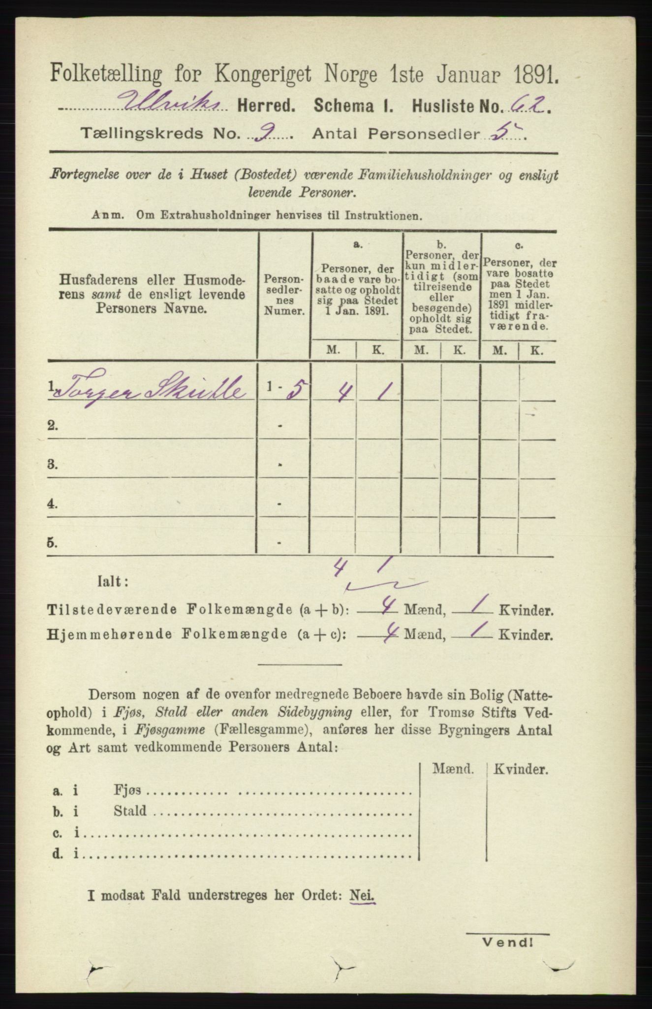 RA, 1891 census for 1233 Ulvik, 1891, p. 2862