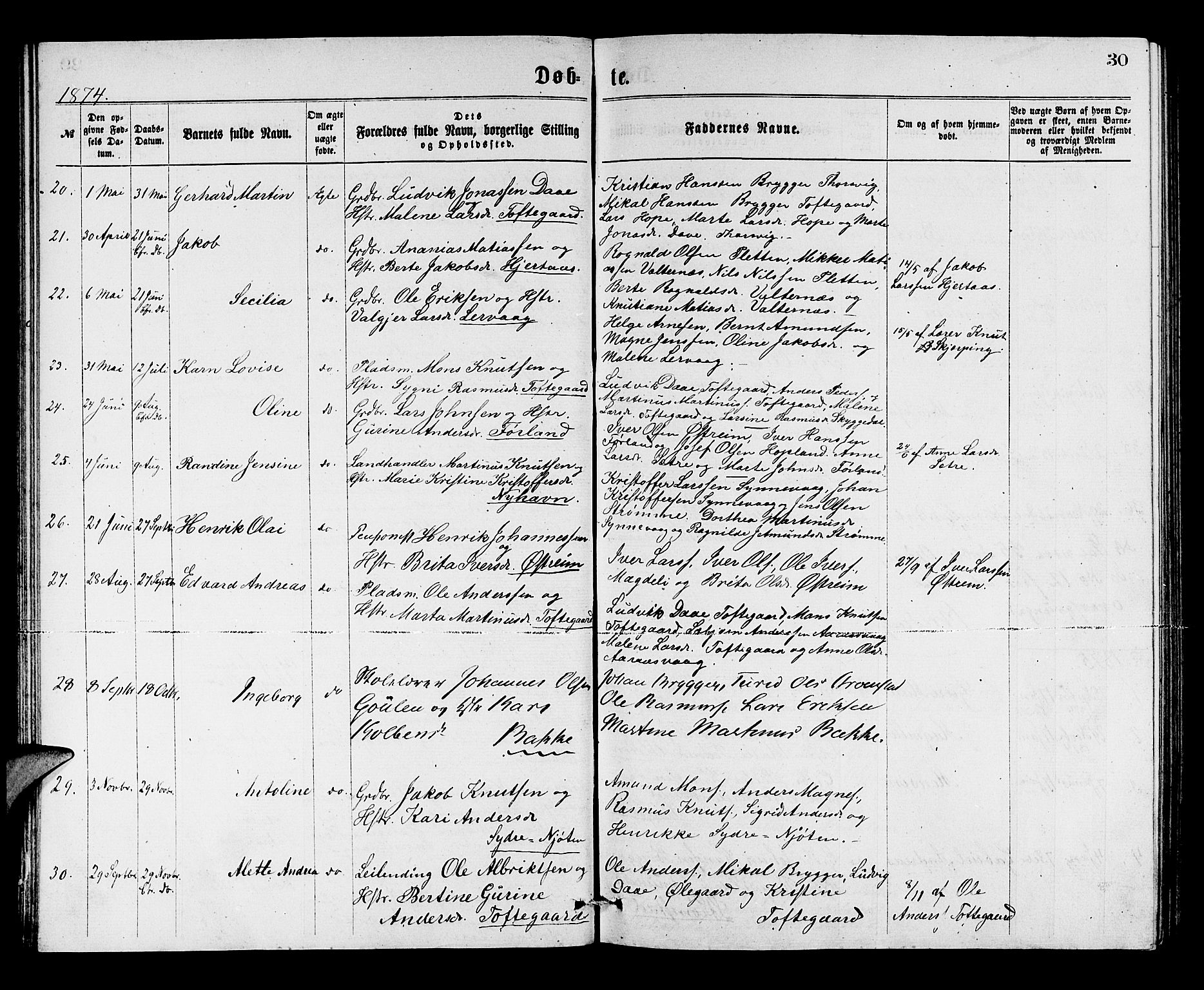 Lindås Sokneprestembete, SAB/A-76701/H/Hab: Parish register (copy) no. C 2, 1868-1885, p. 30