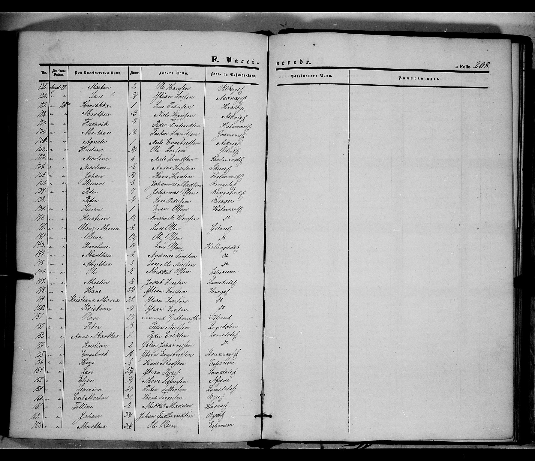 Land prestekontor, SAH/PREST-120/H/Ha/Haa/L0009: Parish register (official) no. 9, 1847-1859, p. 208