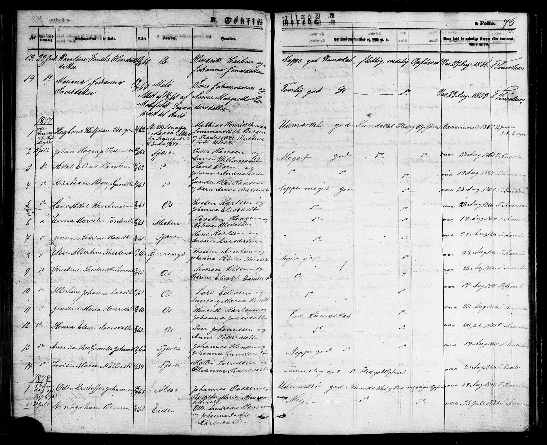 Ministerialprotokoller, klokkerbøker og fødselsregistre - Nordland, SAT/A-1459/803/L0075: Parish register (copy) no. 803C02, 1867-1881, p. 76