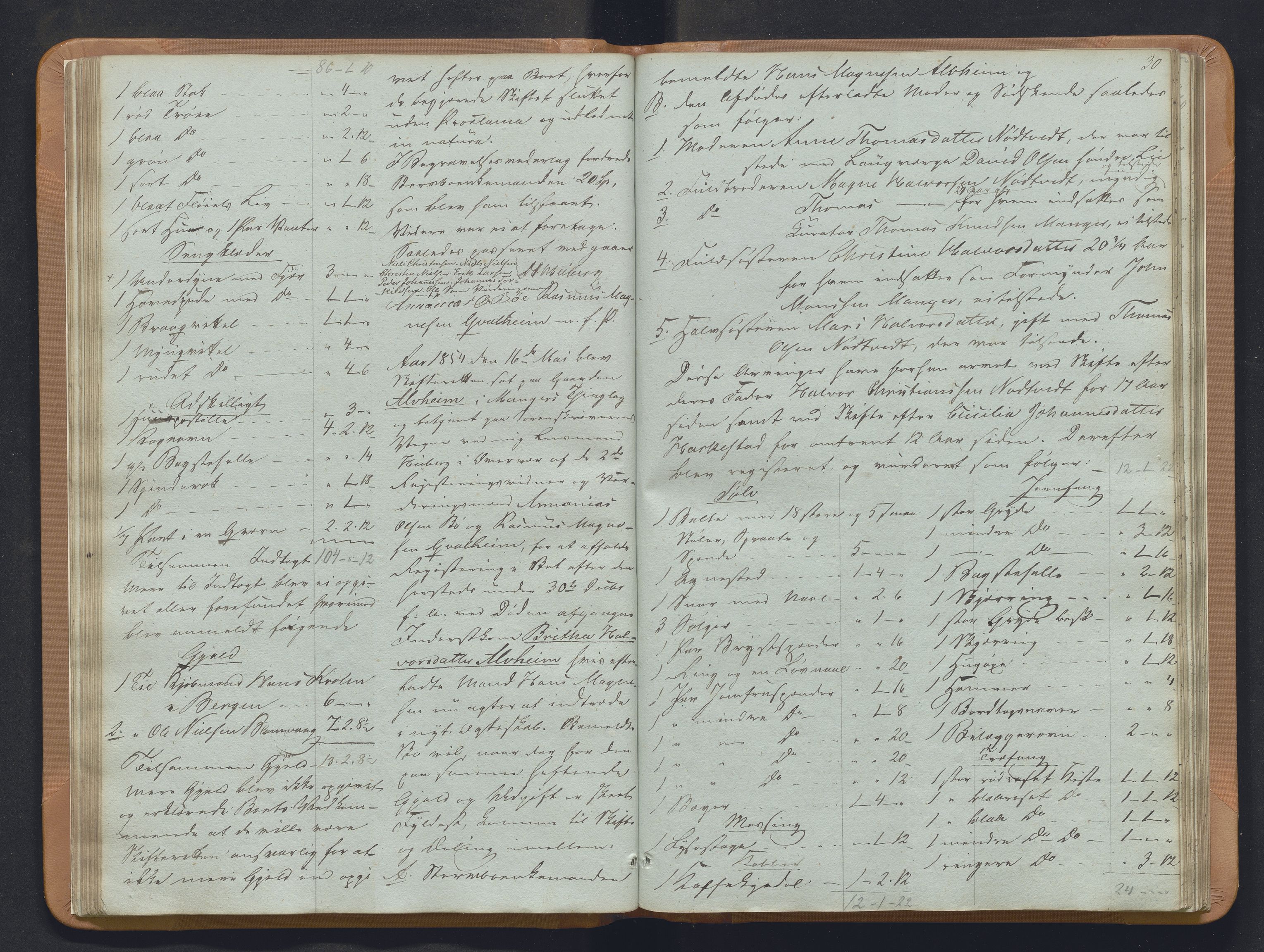 Nordhordland sorenskrivar, SAB/A-2901/1/H/Hb/L0018: Registreringsprotokollar, 1853-1856, p. 30