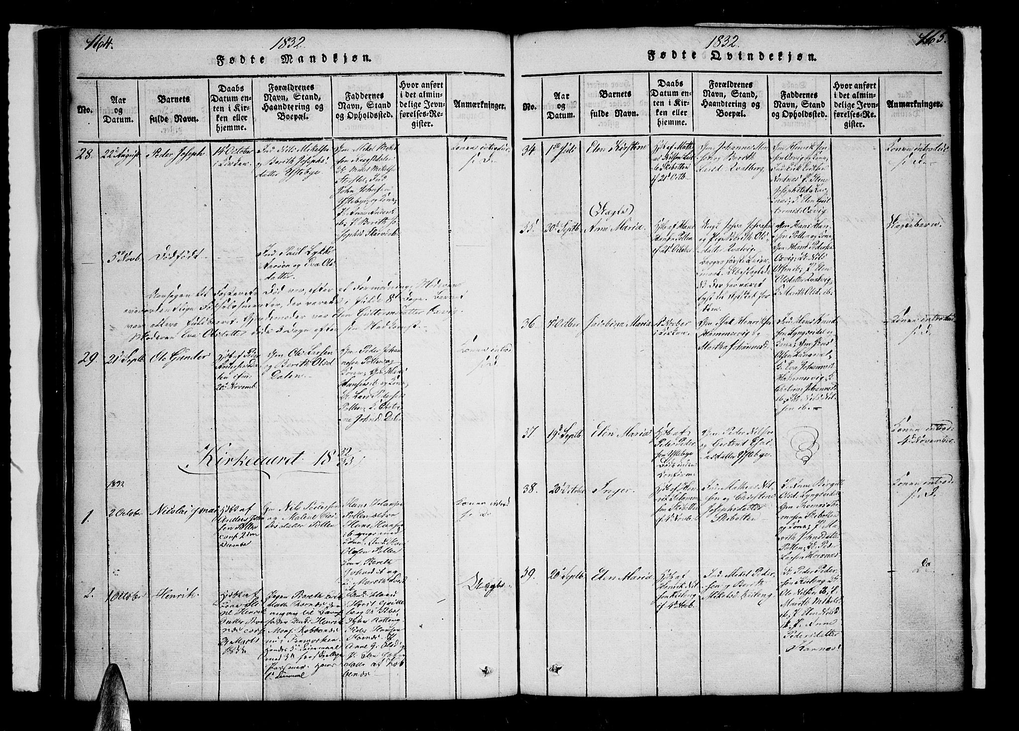 Lyngen sokneprestembete, AV/SATØ-S-1289/H/He/Hea/L0003kirke: Parish register (official) no. 3, 1822-1838, p. 164-165