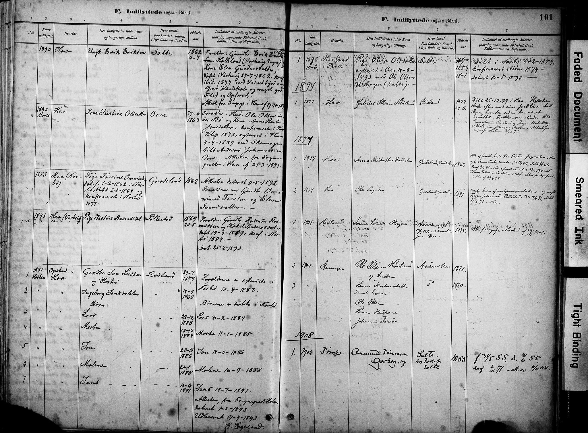 Klepp sokneprestkontor, SAST/A-101803/001/3/30BA/L0007: Parish register (official) no. A 8, 1886-1912, p. 191