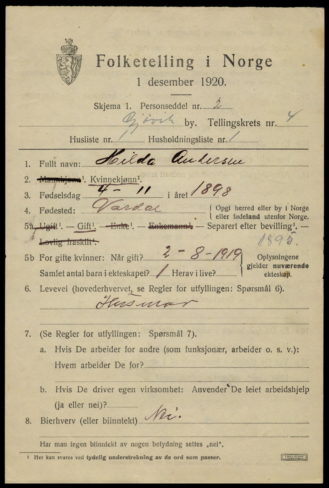 SAH, 1920 census for Gjøvik, 1920, p. 7830