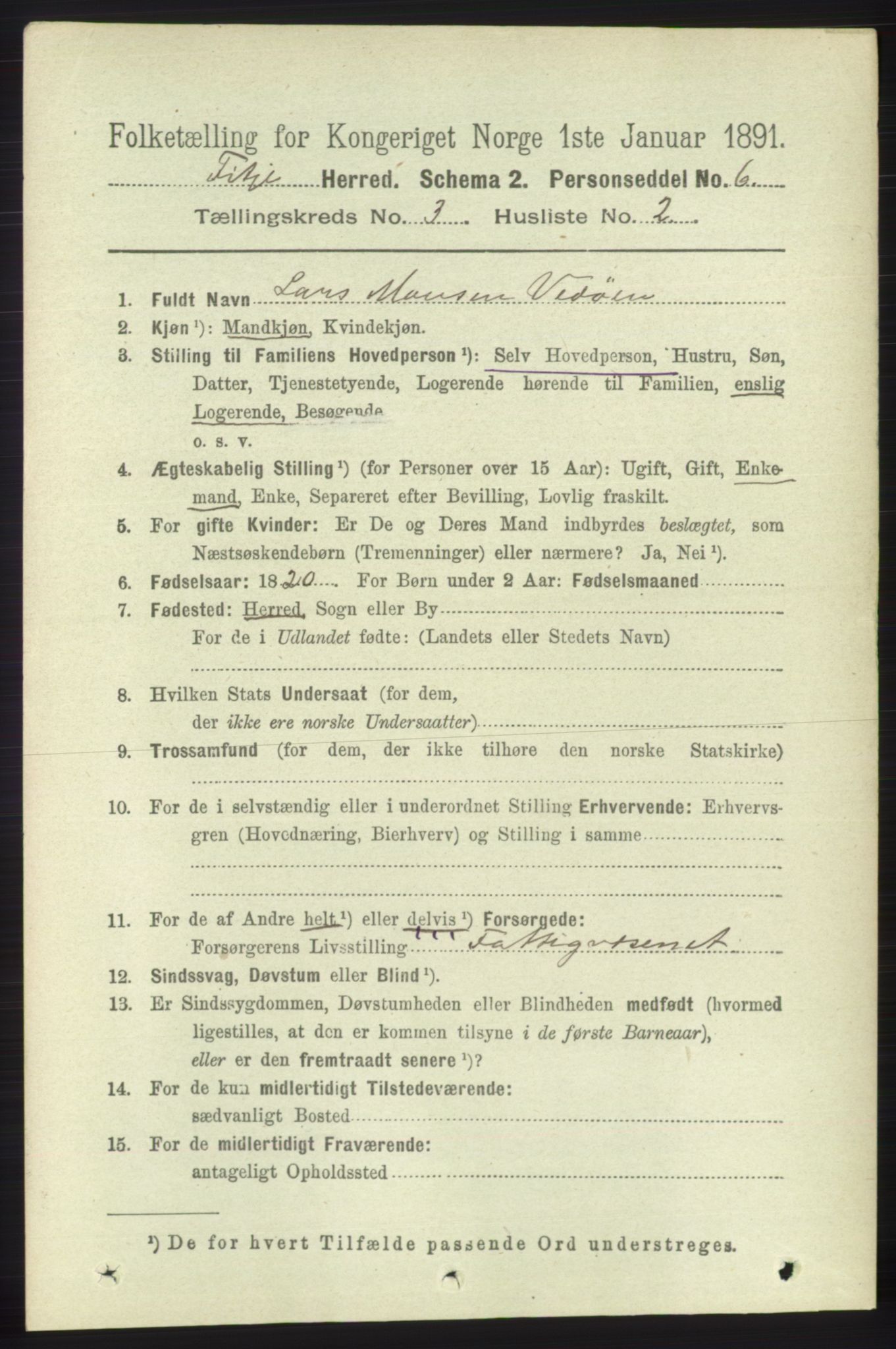 RA, 1891 census for 1222 Fitjar, 1891, p. 1024