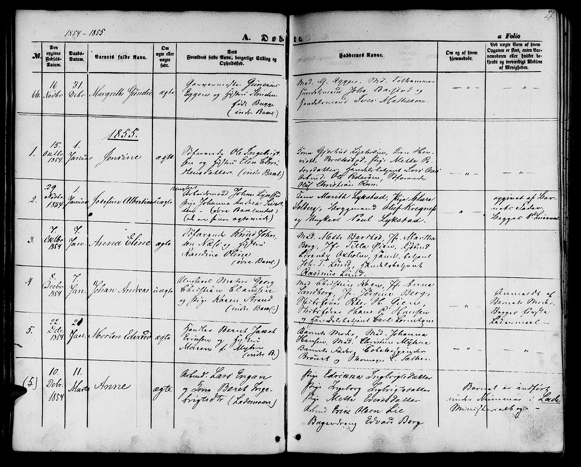 Ministerialprotokoller, klokkerbøker og fødselsregistre - Sør-Trøndelag, SAT/A-1456/604/L0184: Parish register (official) no. 604A05, 1851-1860, p. 27