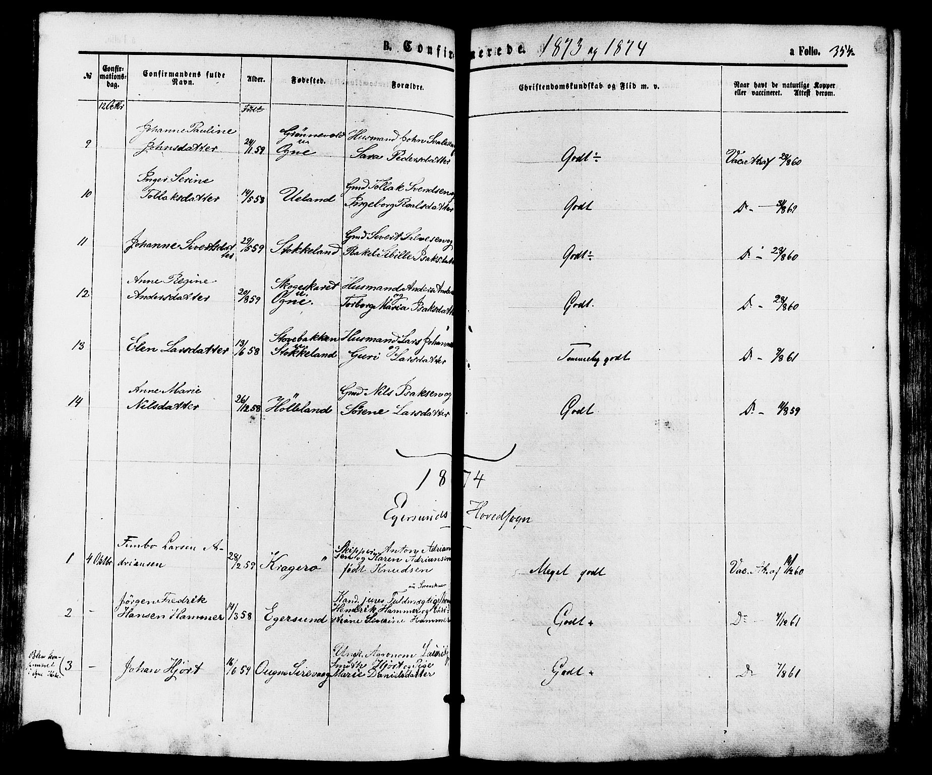Eigersund sokneprestkontor, SAST/A-101807/S08/L0014: Parish register (official) no. A 13, 1866-1878, p. 354