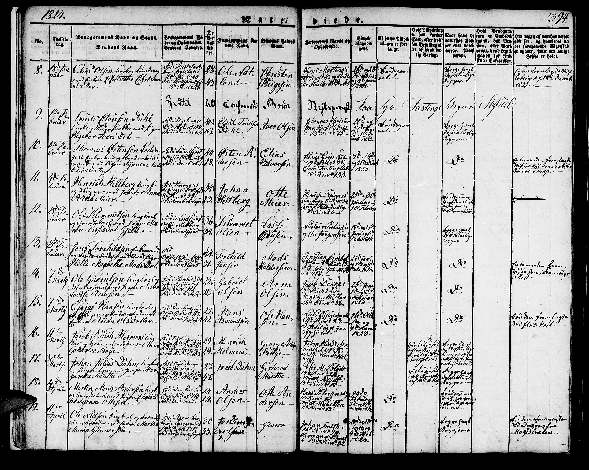 Domkirken sokneprestembete, SAB/A-74801/H/Haa/L0012: Parish register (official) no. A 12, 1821-1840, p. 394