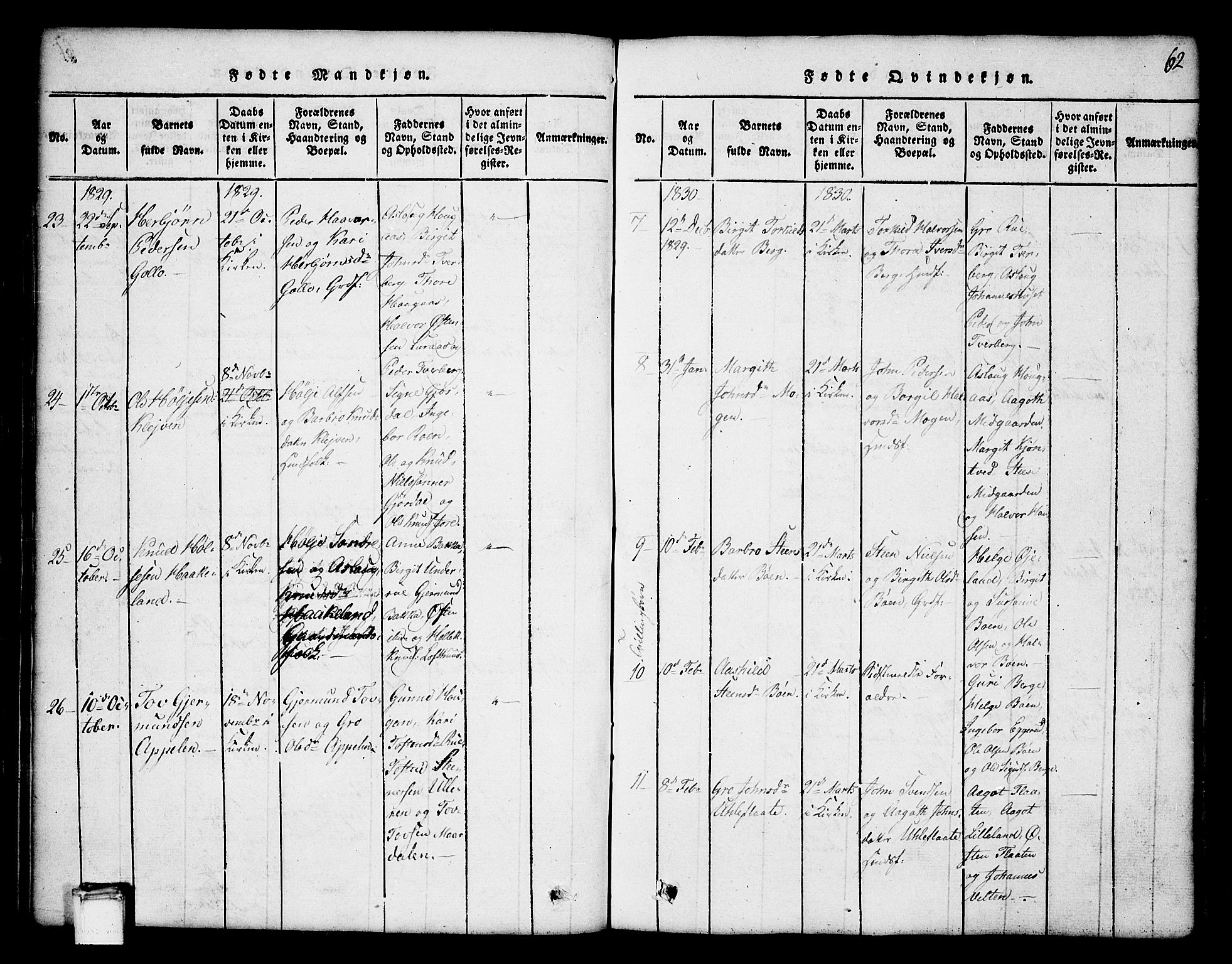 Tinn kirkebøker, AV/SAKO-A-308/G/Ga/L0001: Parish register (copy) no. I 1, 1815-1850, p. 62