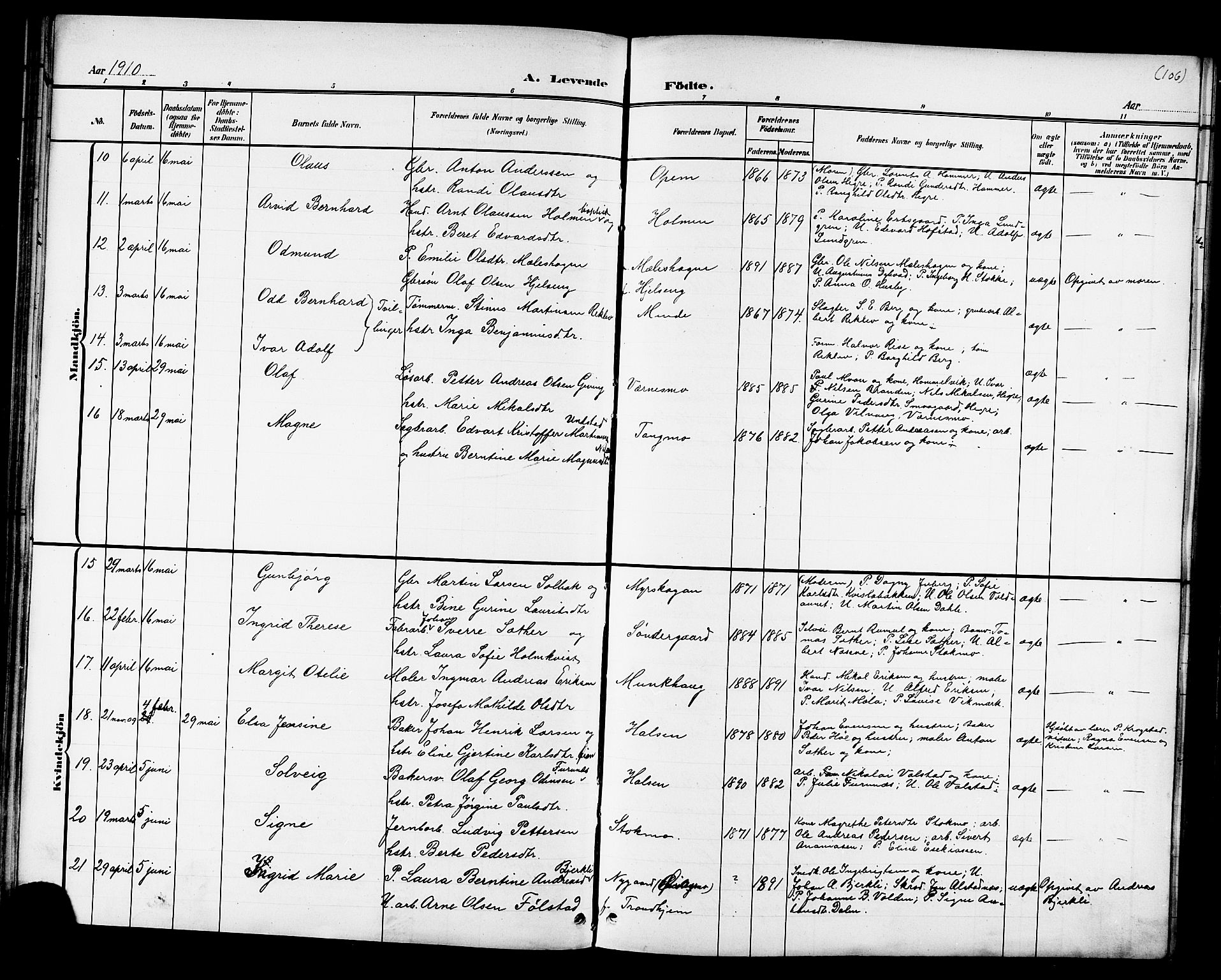 Ministerialprotokoller, klokkerbøker og fødselsregistre - Nord-Trøndelag, AV/SAT-A-1458/709/L0087: Parish register (copy) no. 709C01, 1892-1913, p. 106