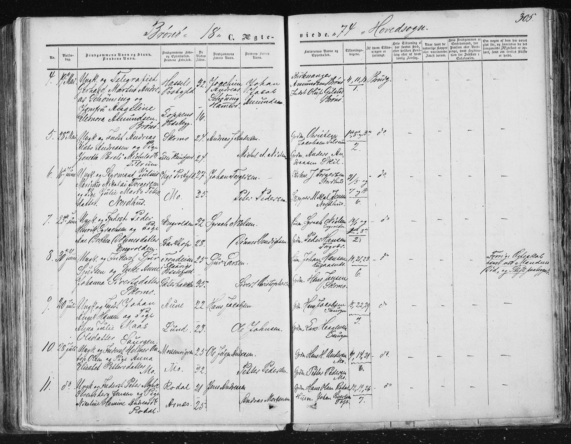 Ministerialprotokoller, klokkerbøker og fødselsregistre - Nordland, SAT/A-1459/813/L0198: Parish register (official) no. 813A08, 1834-1874, p. 305