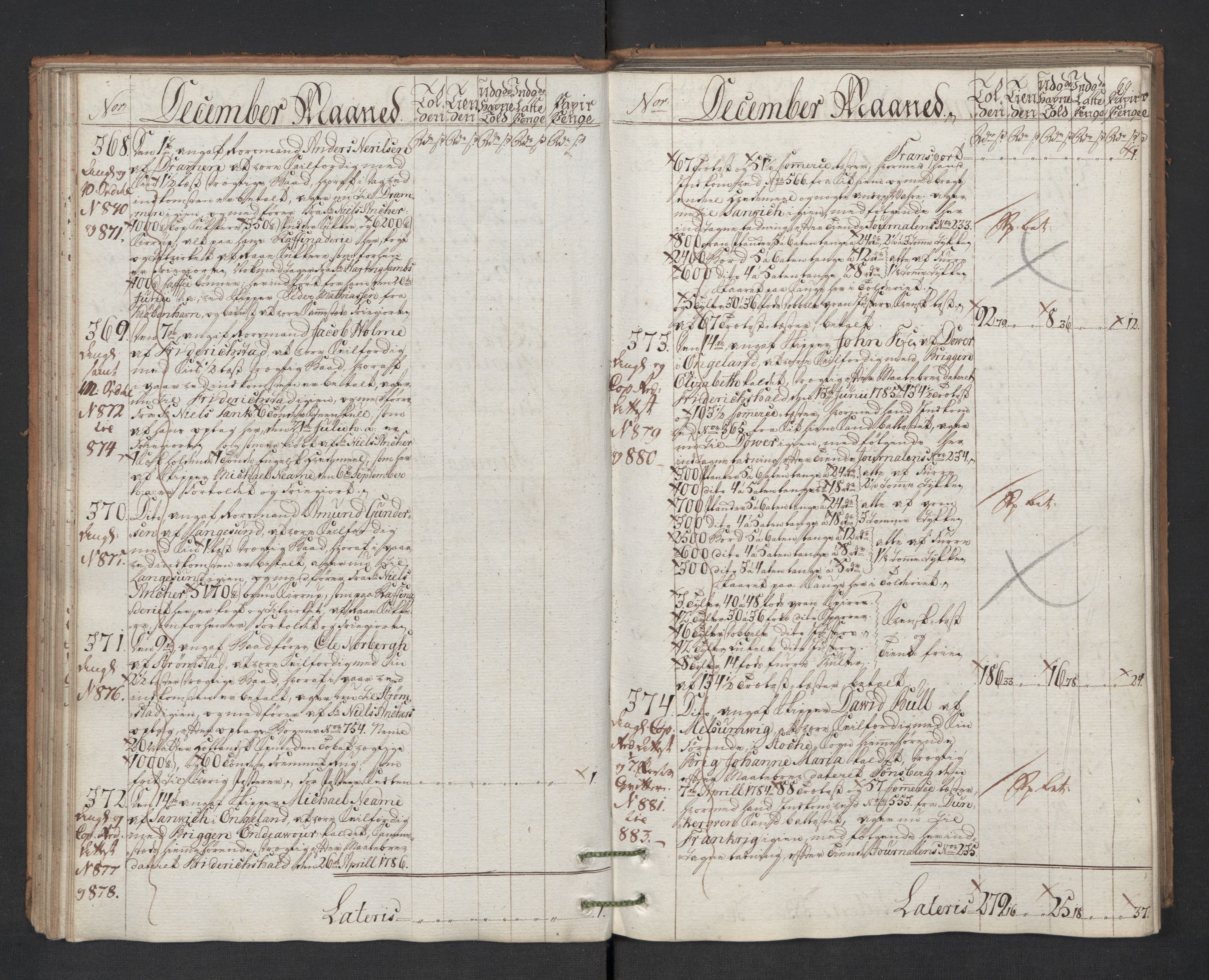 Generaltollkammeret, tollregnskaper, AV/RA-EA-5490/R01/L0131/0001: Tollregnskaper Fredrikshald / Utgående hovedtollbok, 1786, p. 68b-69a