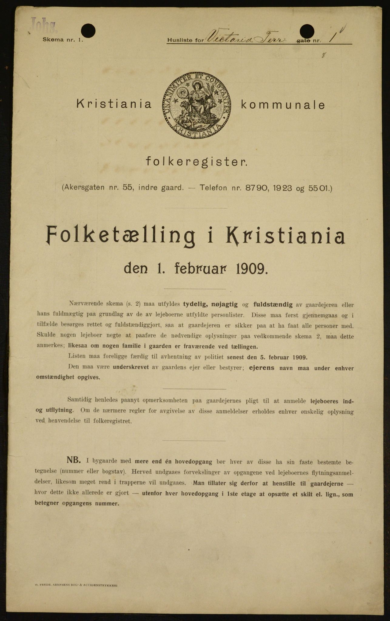 OBA, Municipal Census 1909 for Kristiania, 1909, p. 112006